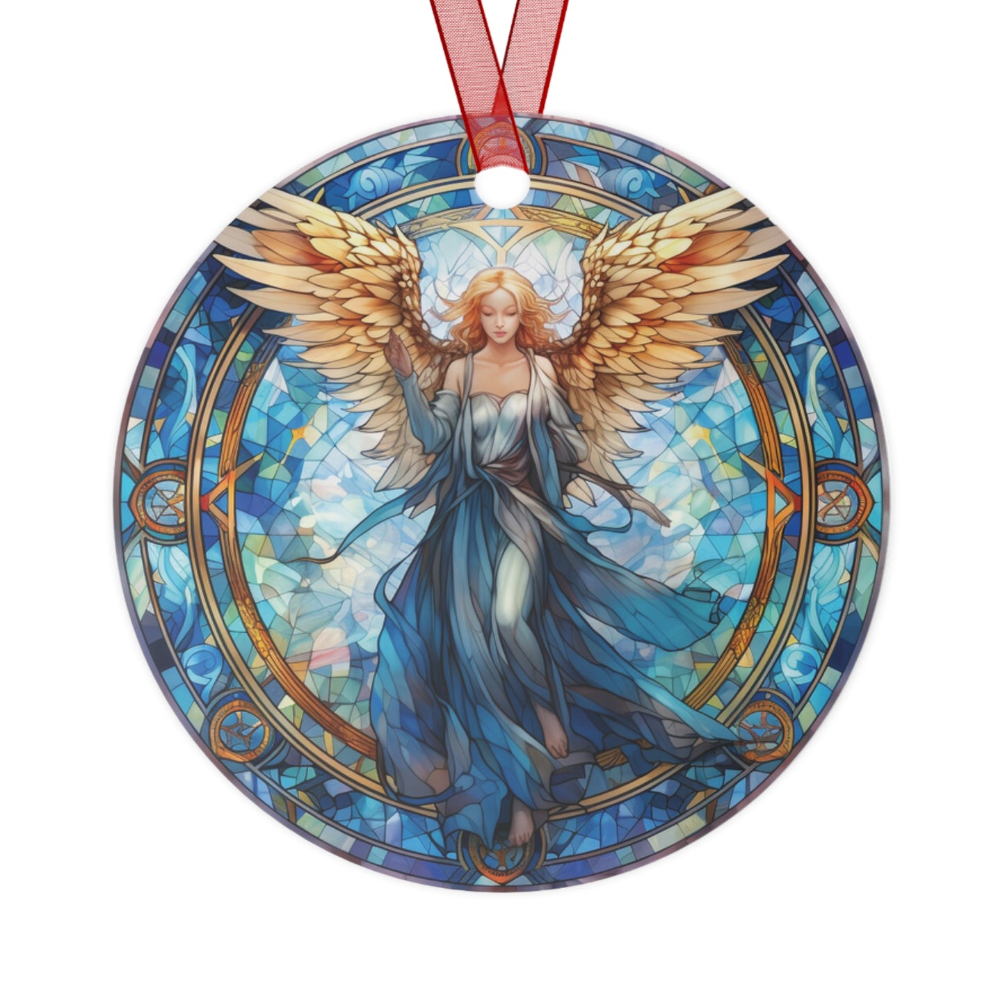 Heavenly Angel Stained Glass Style Ornament Lightweight Shaterproof Metal Ornaments Christmas Ornament Exchange Christmas Angel Ornament