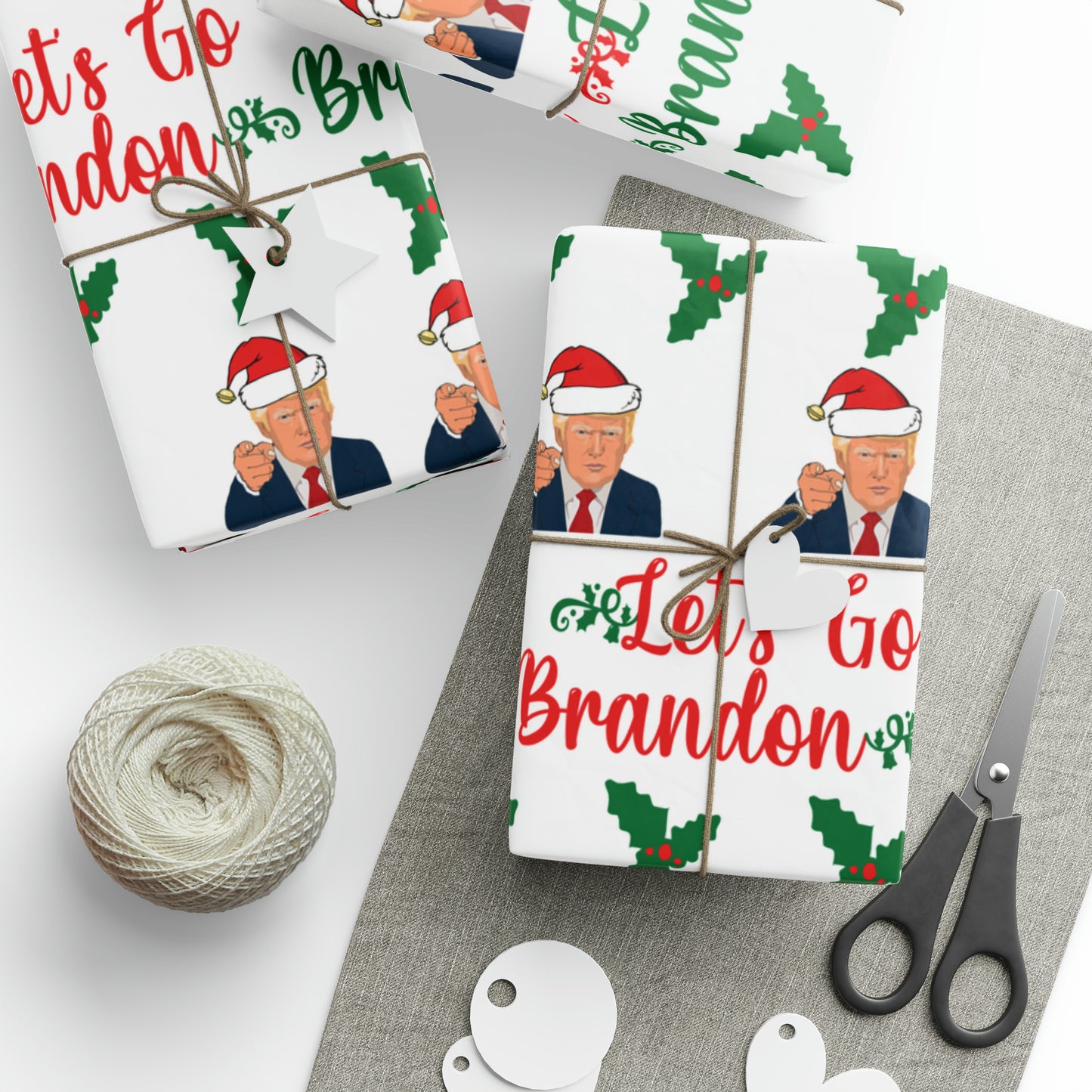 Top Trump Christmas Wrapping Paper - Trump Maga Gift - Funny Let's Go Brandon Trump Wrapping Paper