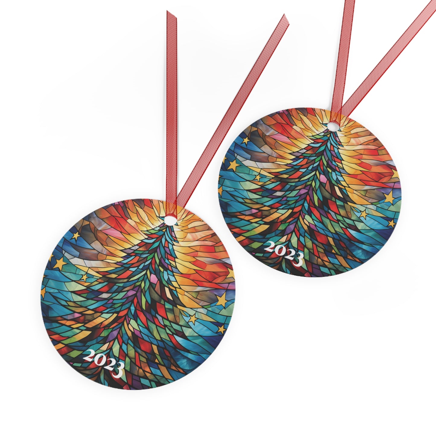 Christmas Tree Stained Glass Style Ornament Lightweight Shaterproof Metal Ornaments Christmas Ornament Exchange Christmas Tree 2023 Ornament