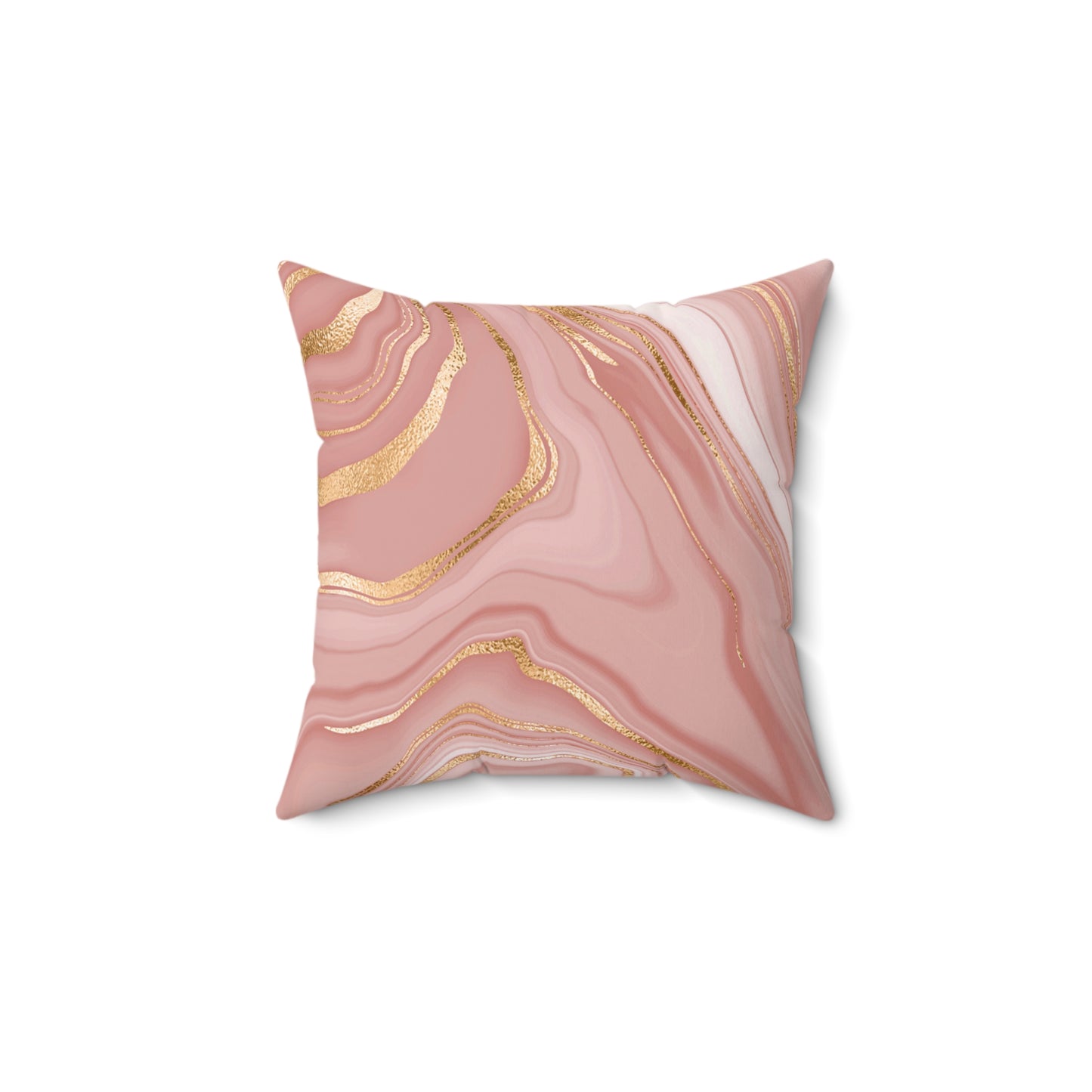 Pretty Pink Marble Print Waves of Pink Gold Marble Spun Polyester Square Pillow