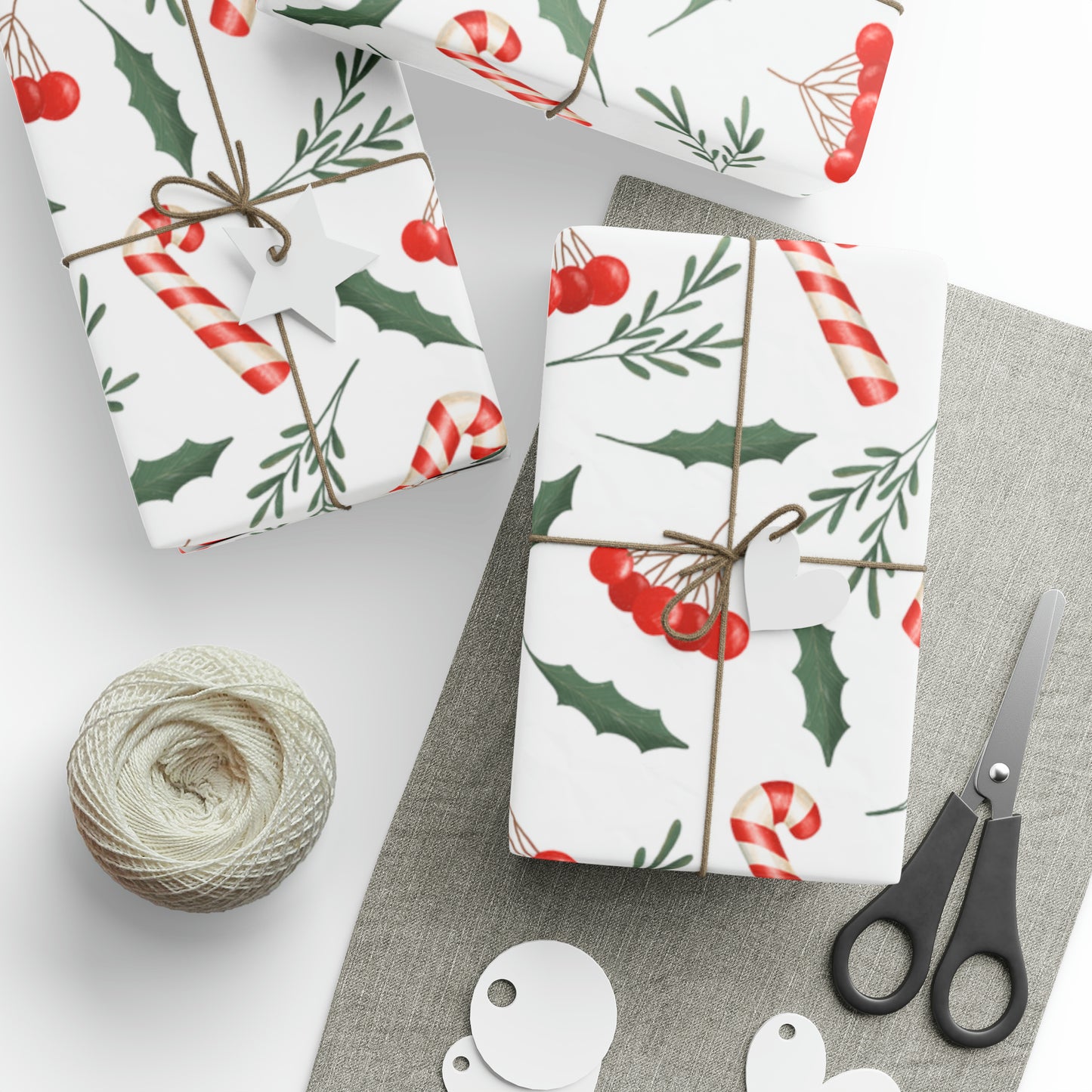 Candy Cane Holly Pastel Christmas Gift Wrap - Christmas Wrapping Paper