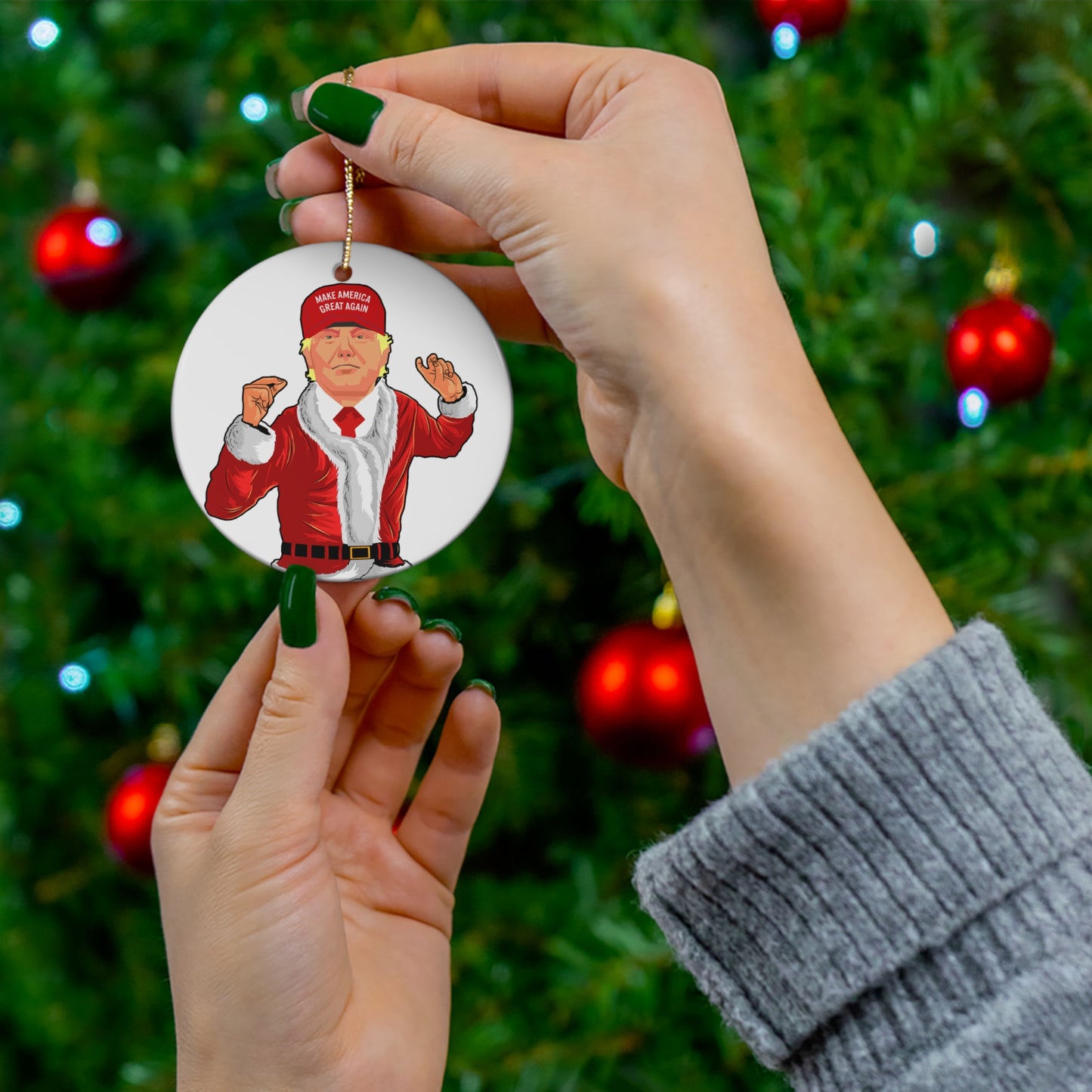 Funny Trump Christmas Ornament - Christmas Santa Trump MAGA Ornament