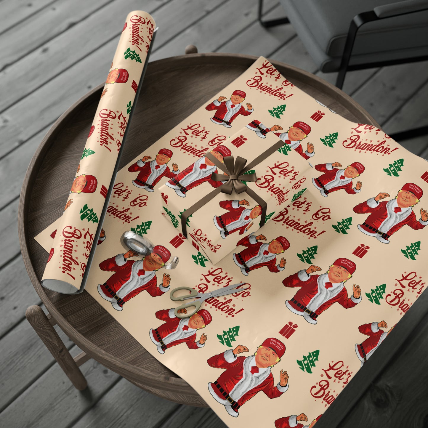 Funny Trump Christmas Wrapping Paper for Gifts - Let's Go Brandon Gift - Funny Santa Trump Wrapping Paper Christmas