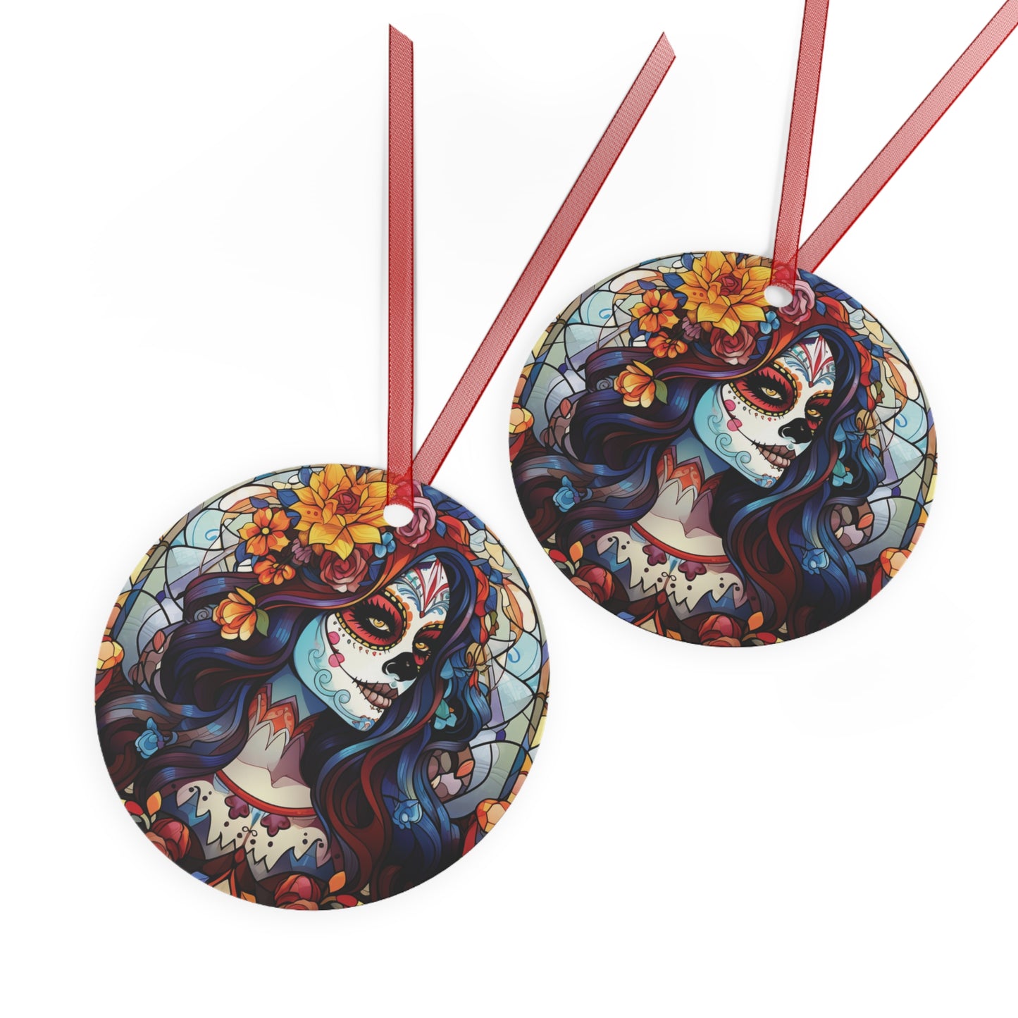 Dia De Los Muertos Stained Glass Style Ornament Lightweight Shaterproof Metal Ornaments Christmas Ornament Exchange Christmas Dead Ornament