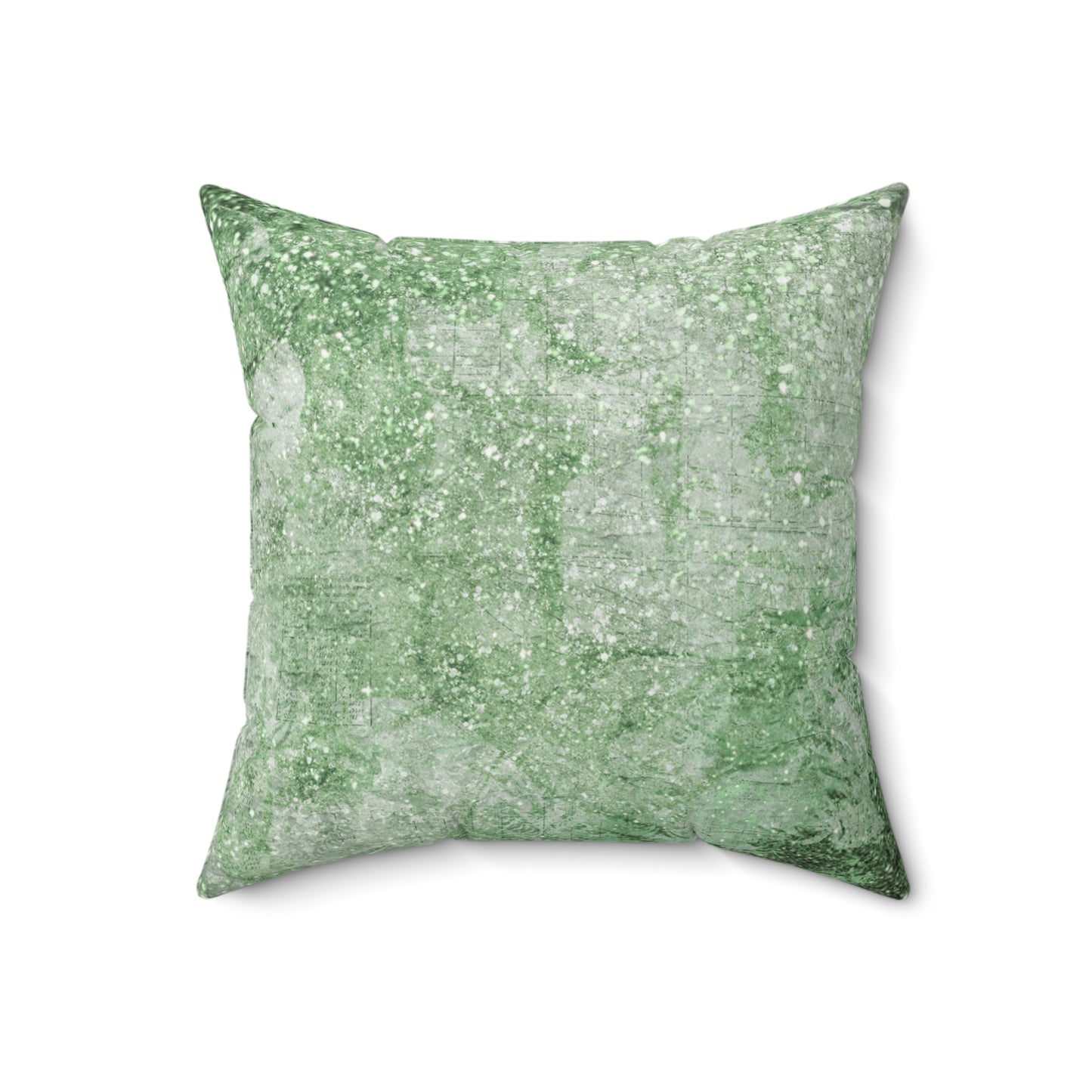 Glimmery Green Crumpled Vintage News Print Style Faux Suede Soft Square Pillow