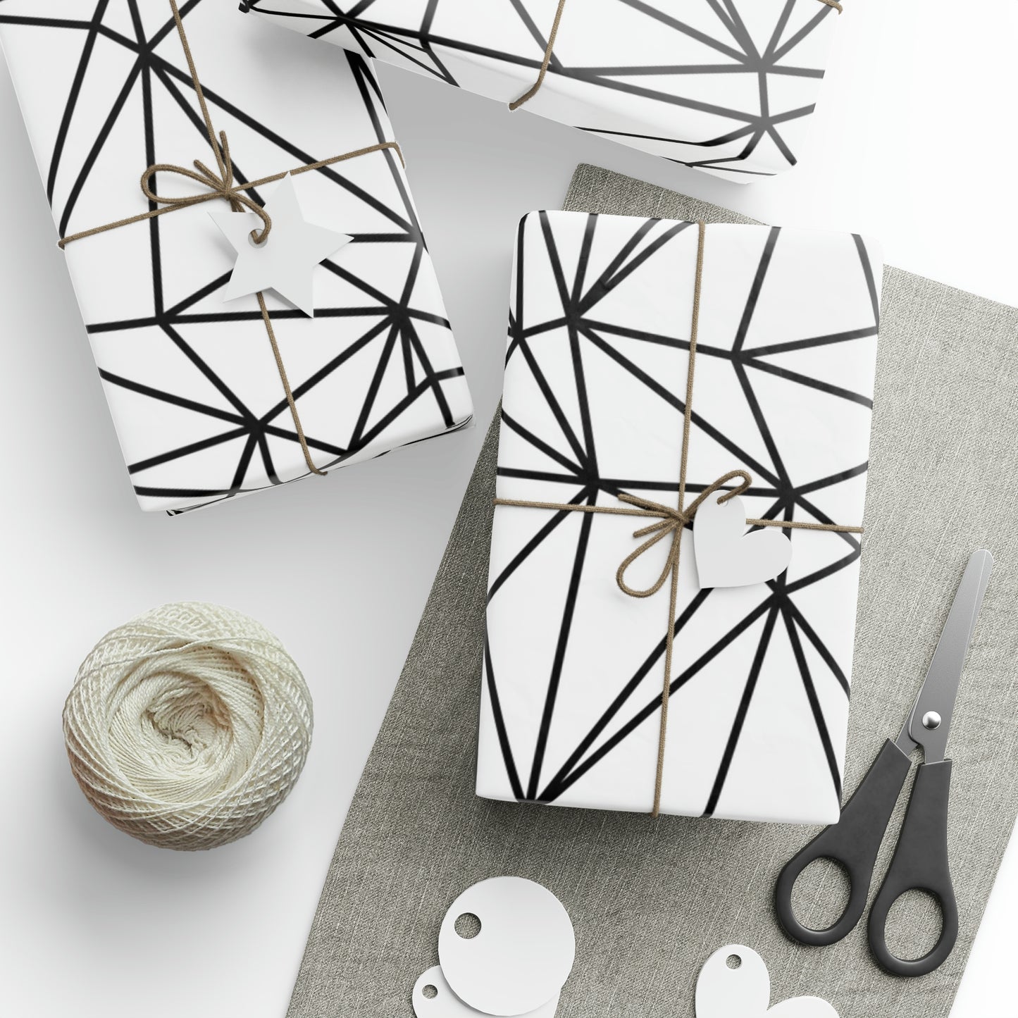 Black and White Poly Pattern Wrapping Paper for Gifts - Poly Shape Pattern Gift Wrap Paper