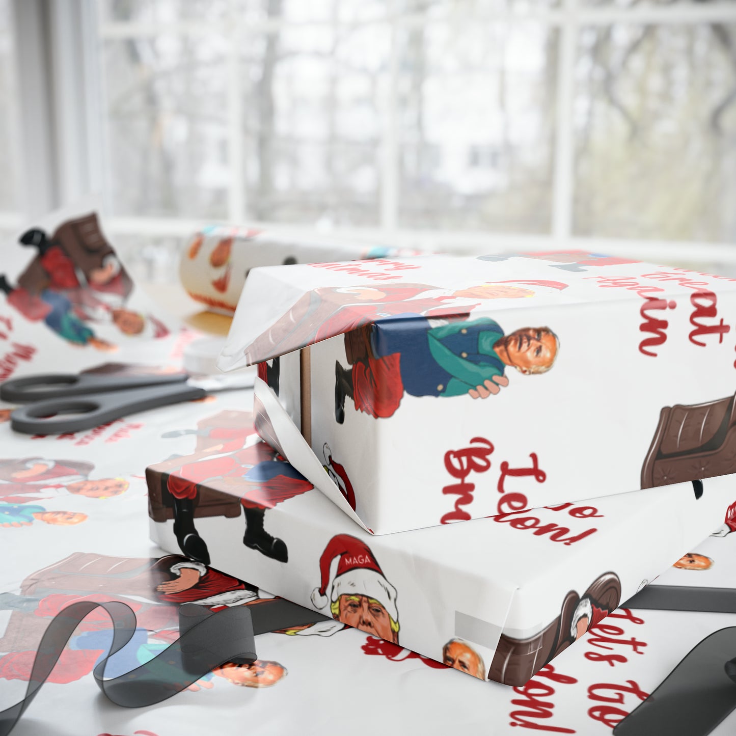 Greatest Trump Gift Wrap for Christmas - Let's Go Brandon Gift Wrap - Santa Trump Confused Biden Sitting on Lap Gift Wrap