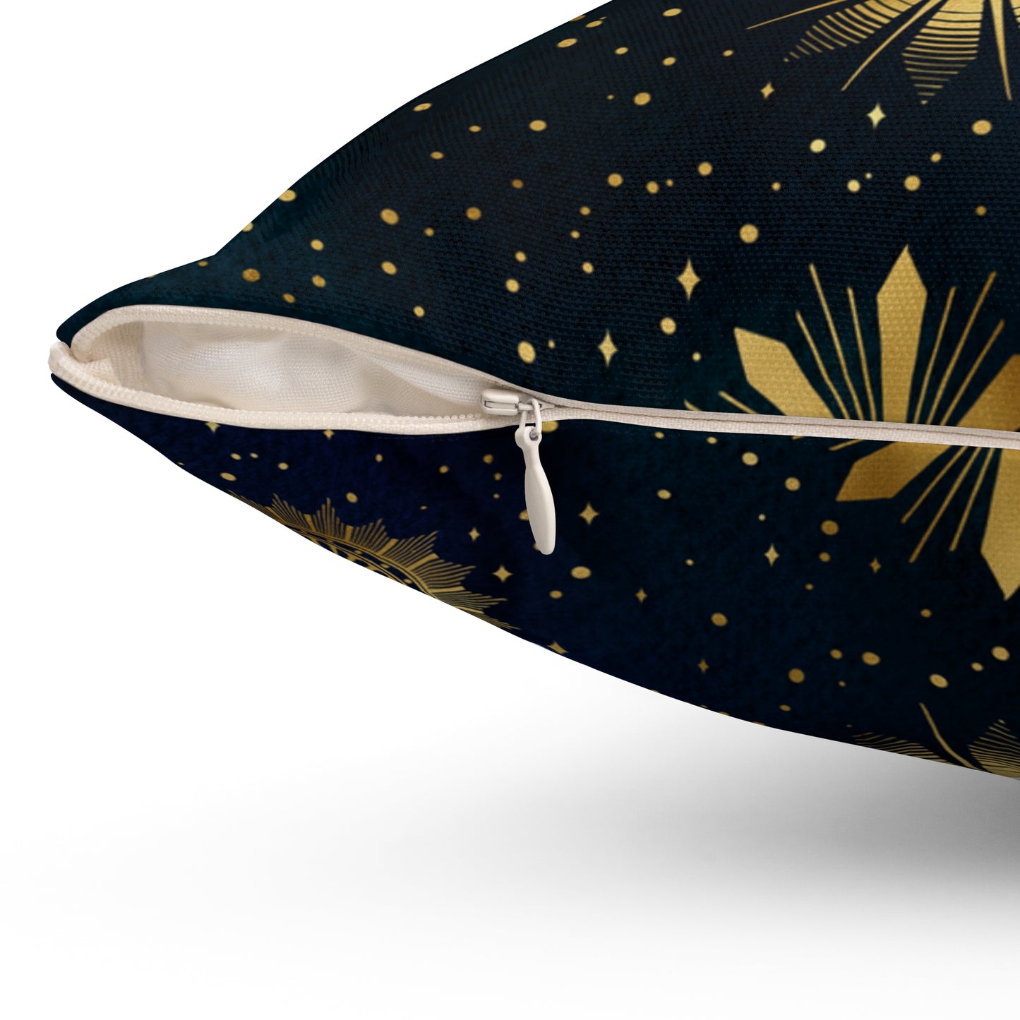 Fantasy Space Theme Blue Gold Moon Stars Print Spun Polyester Square Pillow