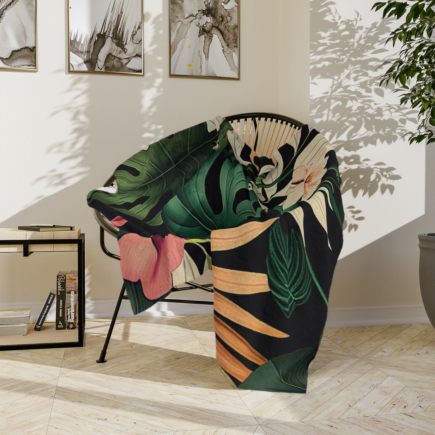 Terrific Tropical Monstera Leaf Pattern Throw Sofa Bed Blanket - Soft Thick Velveteen Minky Throw Blanket
