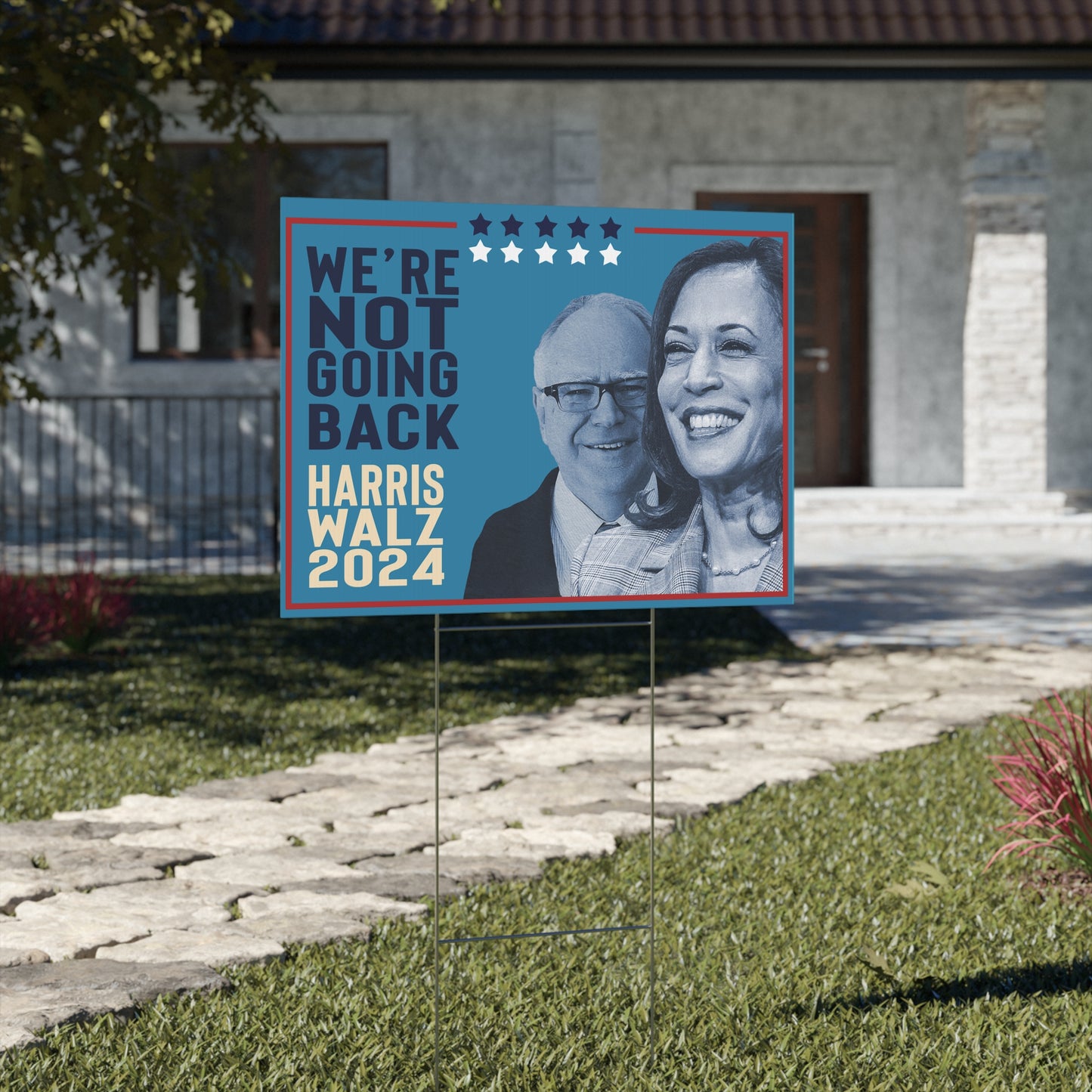 Kamala Harris Tim Walz Election Campaign Sign, Harris Walz 2024 Yard Sign with Stand, Kamala Sign, We’re Not Going Back, Double Sided Lawn Sign 18" x 24"