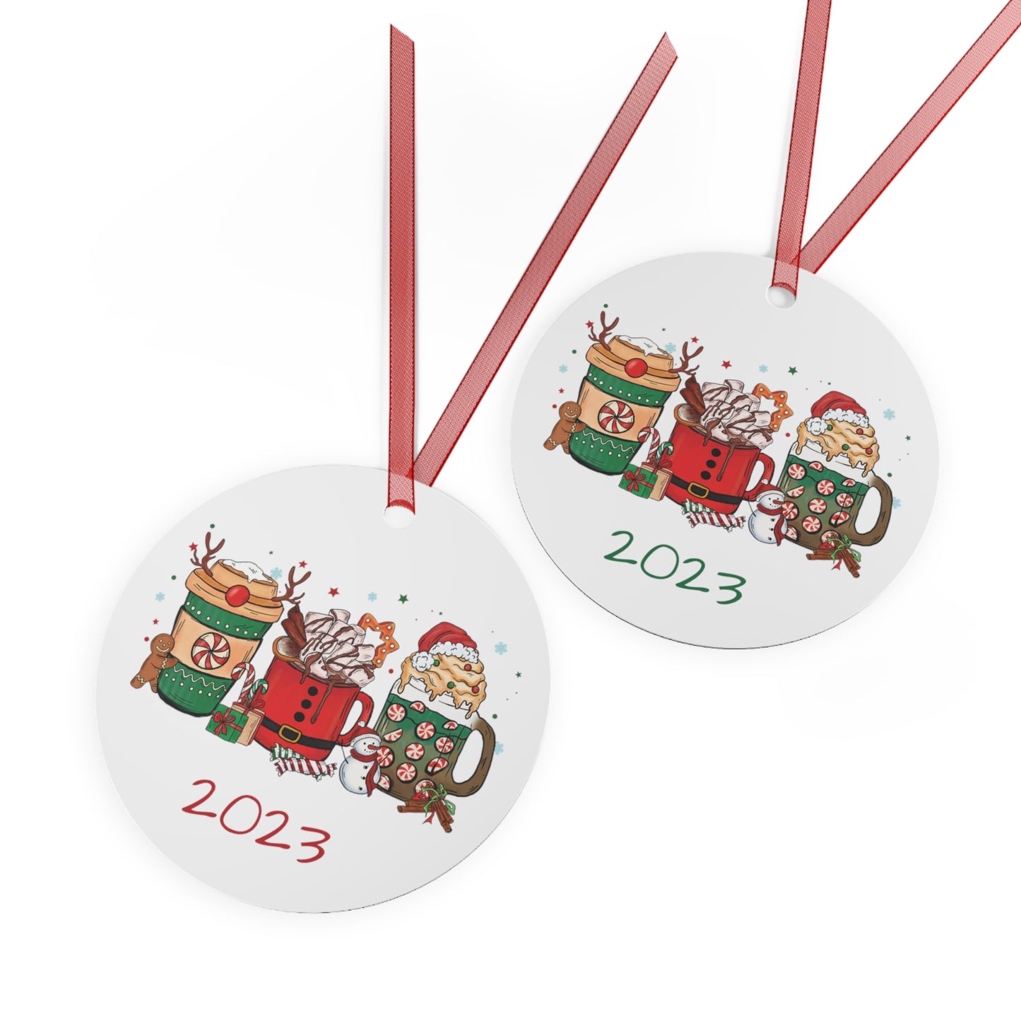 Coffee Christmas 2023 Ornament Lightweight Shaterproof Metal Ornaments Christmas Ornament Exchange Christmas Latte Ornament Drinks Ornament