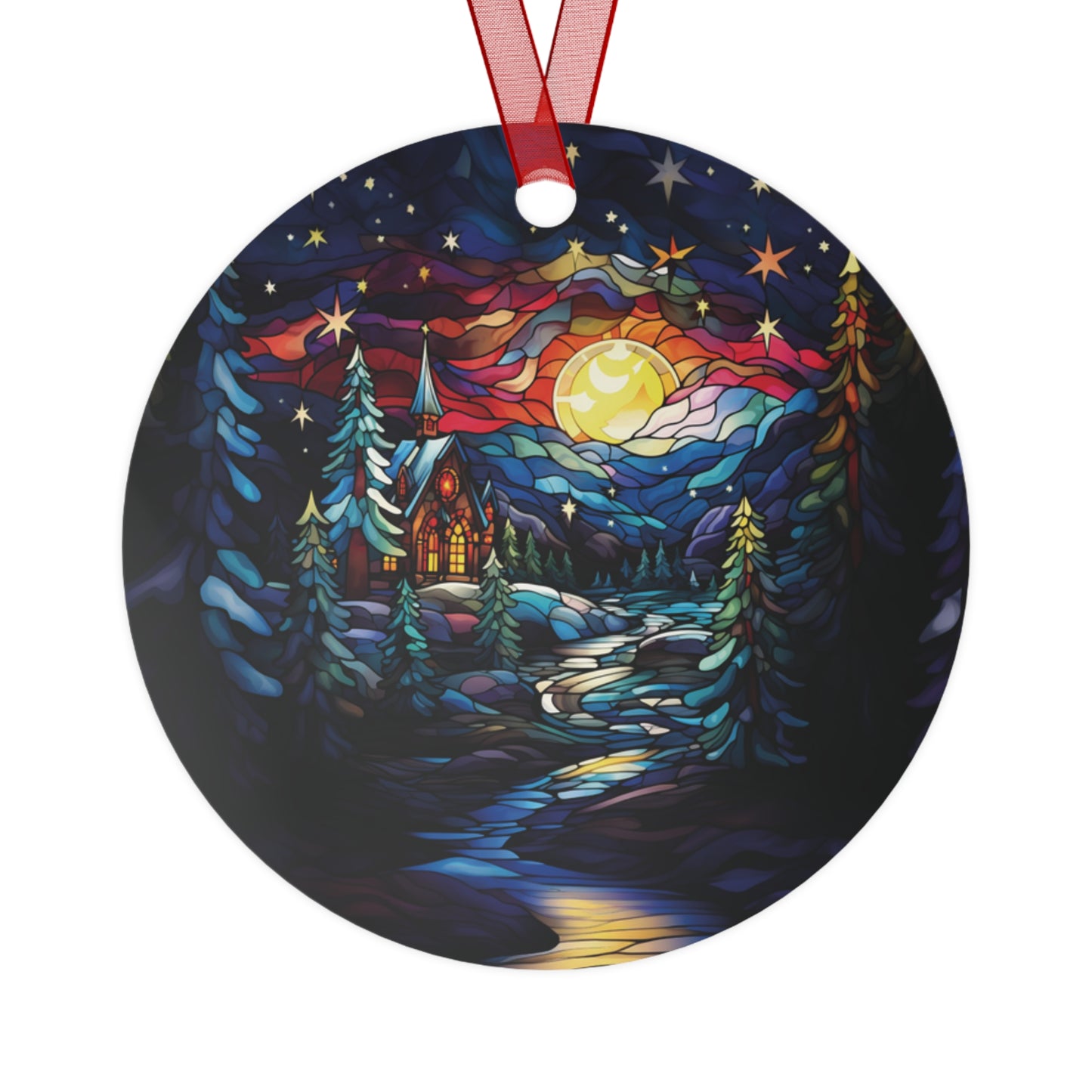 Gorgeous Stained Glass Style Christmas Night Ornament Lightweight Shaterproof Metal Ornaments Christmas Ornament Exchange Decoration Gift