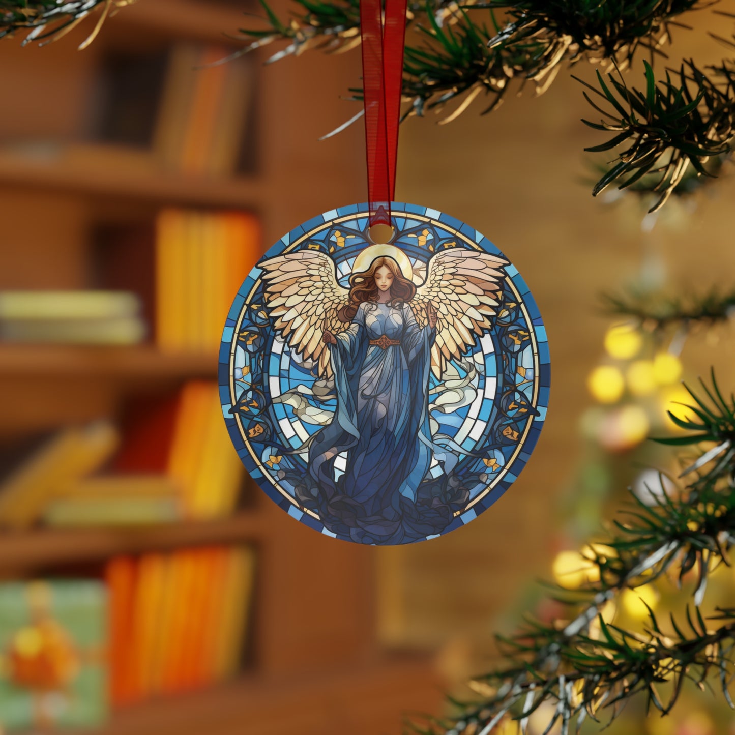Blue Angel Stained Glass Style Ornament Lightweight Shaterproof Metal Ornaments Christmas Ornament Exchange Christmas Angel Ornament