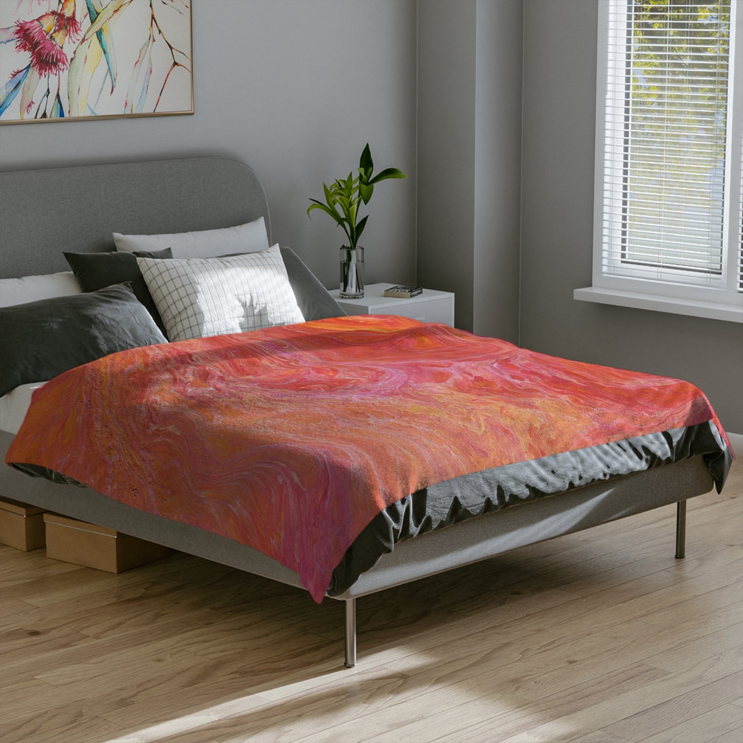 Orange Pink Hues Acrylic Fluid Pattern Style Throw Sofa Bed Blanket - Soft Thick Velveteen Minky Throw Blanket