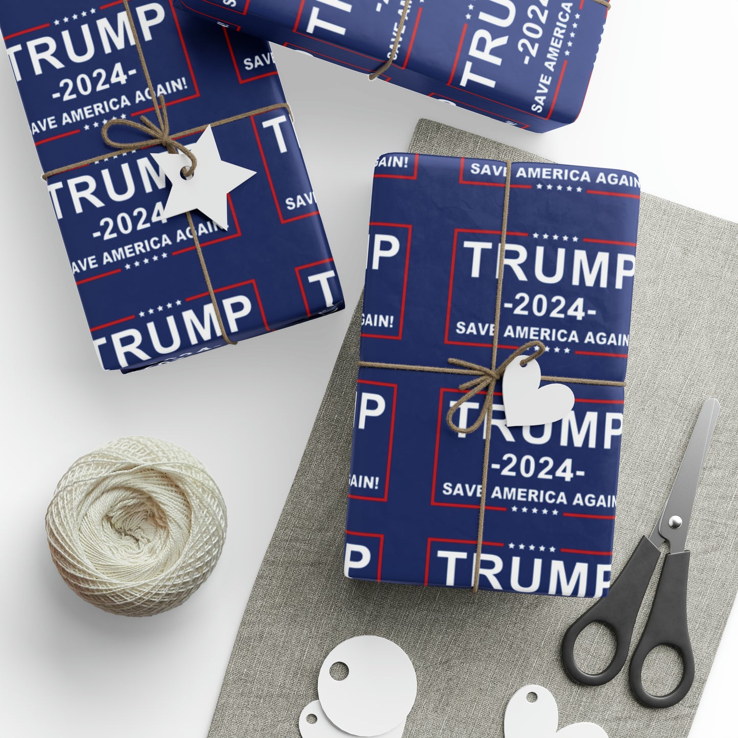 Pro Trump 2024 Save American Again Christmas Wrapping Paper Blue