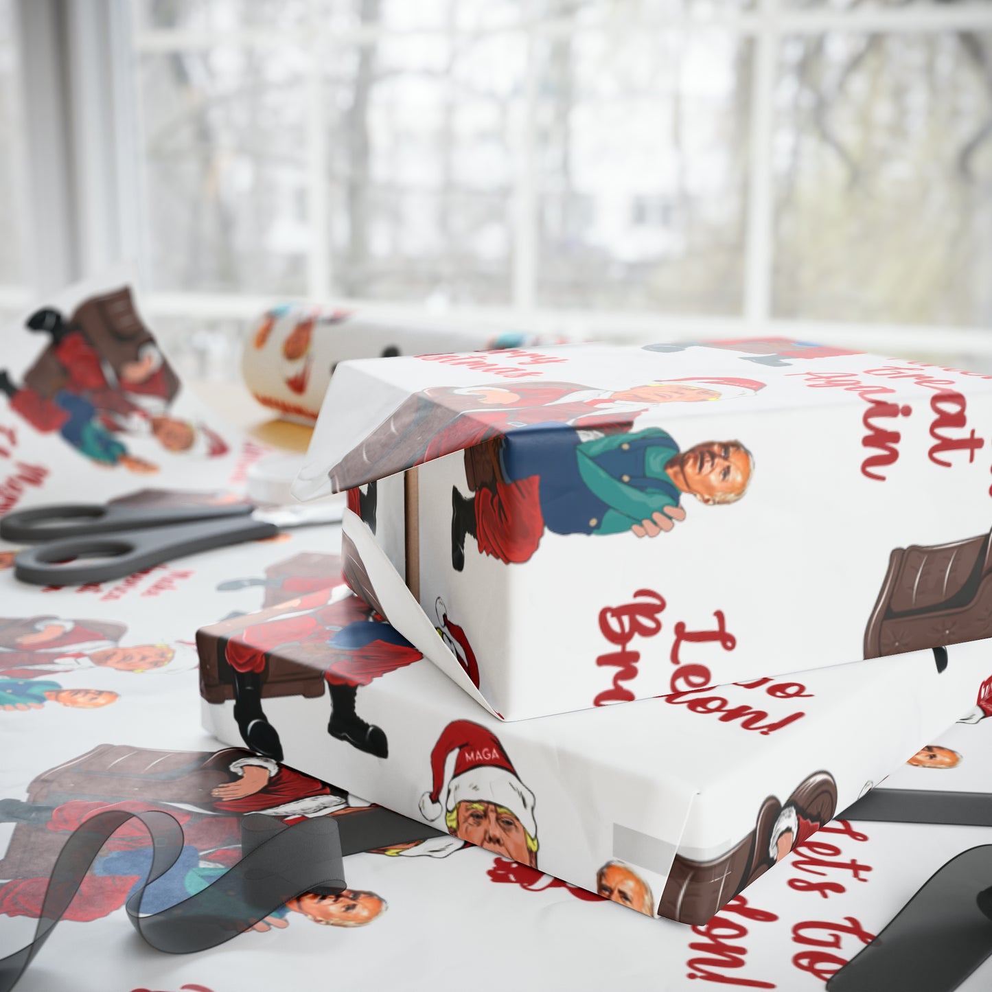 Greatest Trump Gift Wrap for Christmas - Let's Go Brandon Gift Wrap - Santa Trump Confused Biden Sitting on Lap Gift Wrap