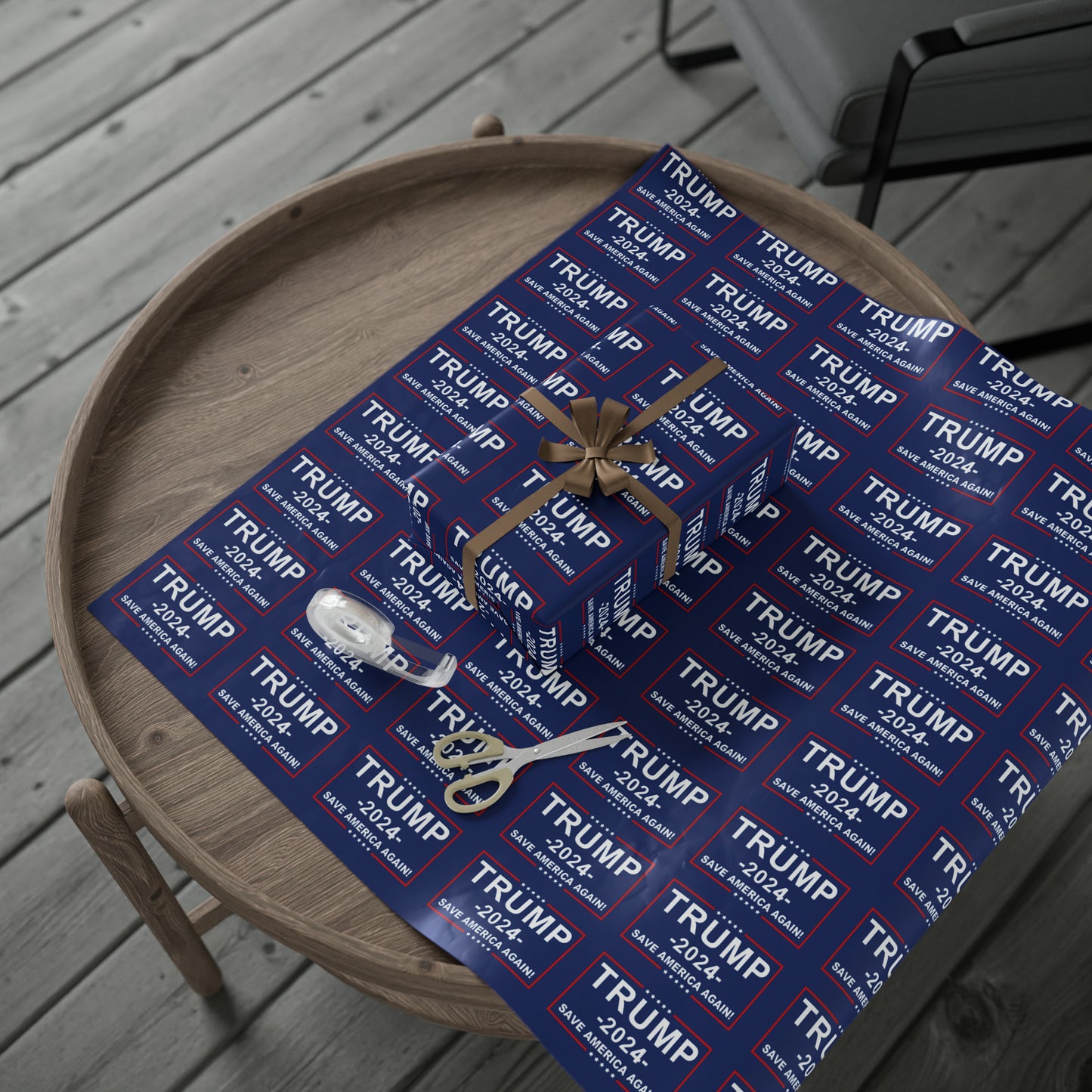 Pro Trump 2024 Save American Again Christmas Wrapping Paper Blue