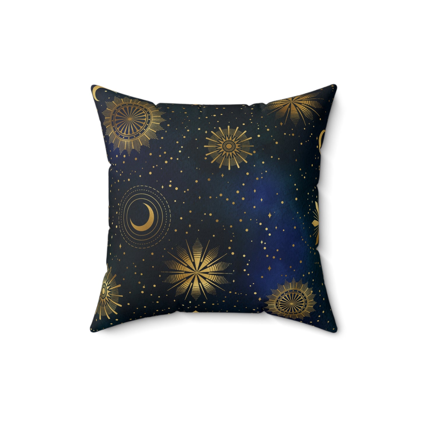 Fantasy Space Theme Blue Gold Moon Stars Print Spun Polyester Square Pillow