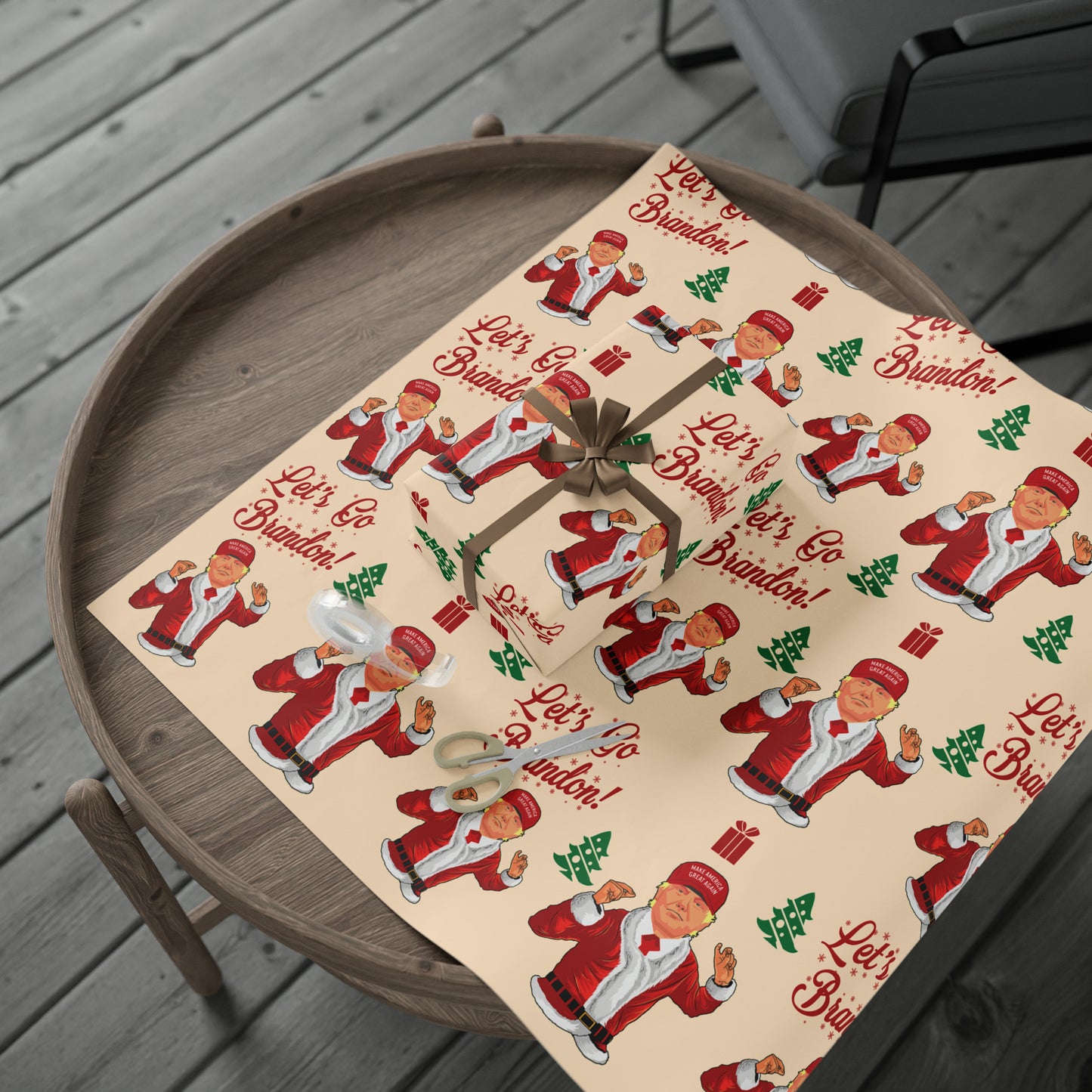 Funny Trump Christmas Wrapping Paper for Gifts - Let's Go Brandon Gift - Funny Santa Trump Wrapping Paper Christmas