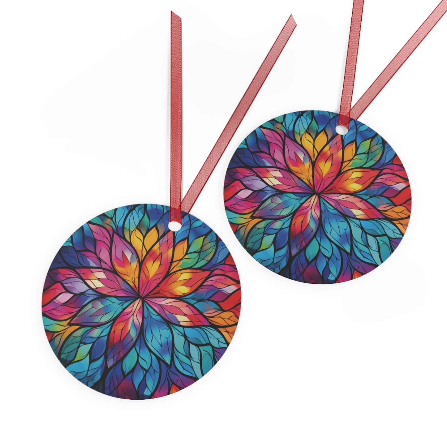 Christmas Mandala Rainbow Stained Glass Style Ornament Lightweight Shaterproof Metal Ornaments Christmas Ornament Exchange Decoration Gift