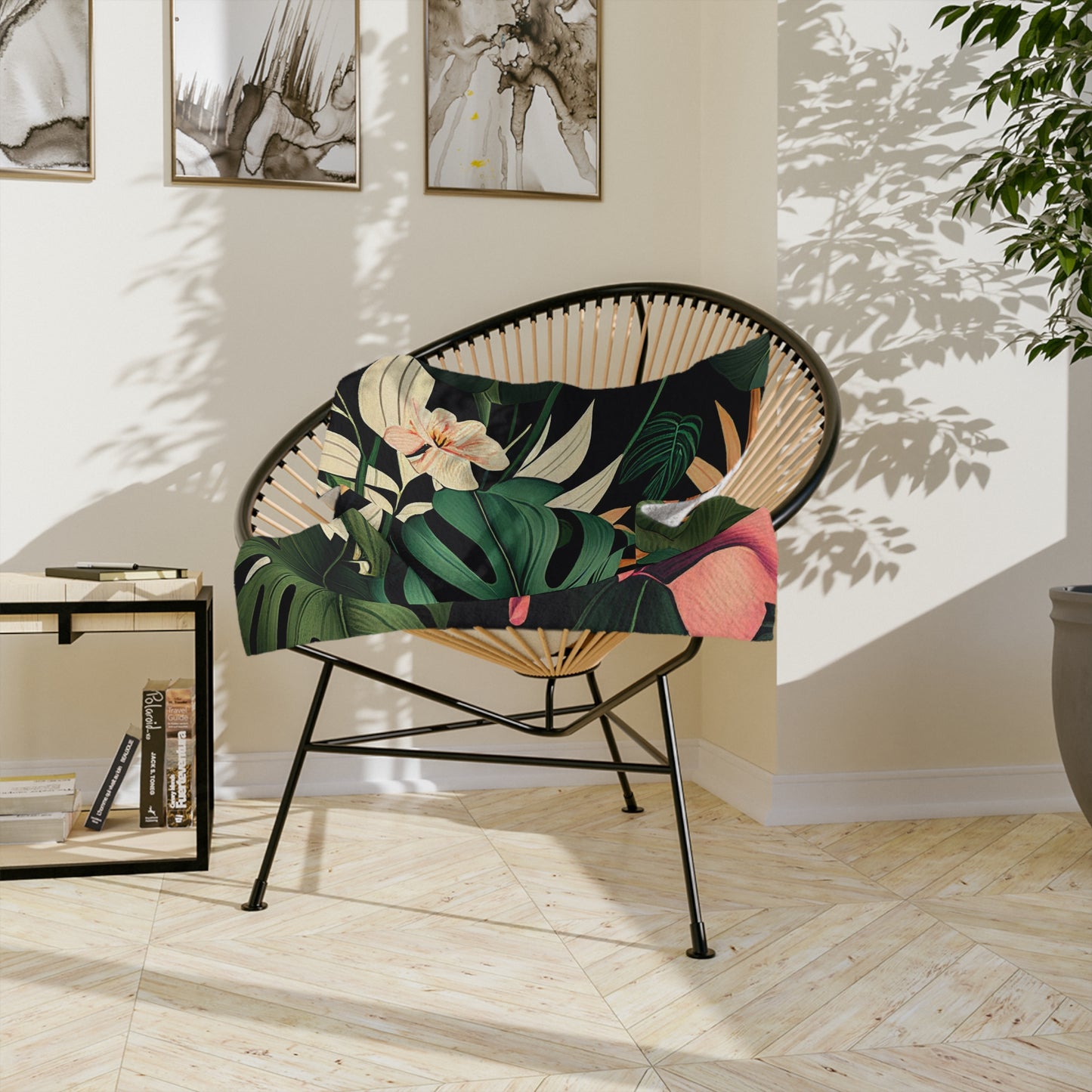 Terrific Tropical Monstera Leaf Pattern Throw Sofa Bed Blanket - Soft Thick Velveteen Minky Throw Blanket