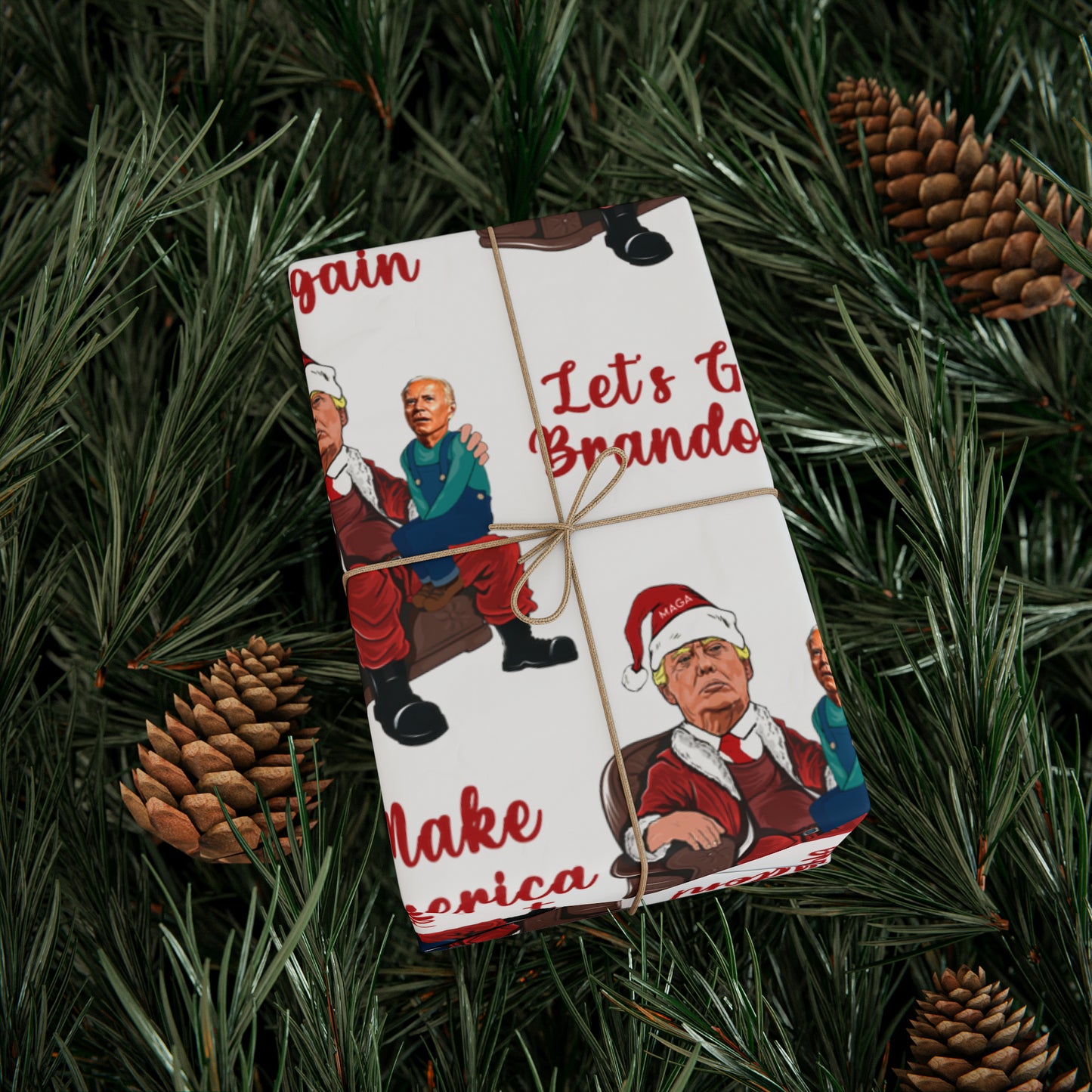 Greatest Trump Gift Wrap for Christmas - Let's Go Brandon Gift Wrap - Santa Trump Confused Biden Sitting on Lap Gift Wrap