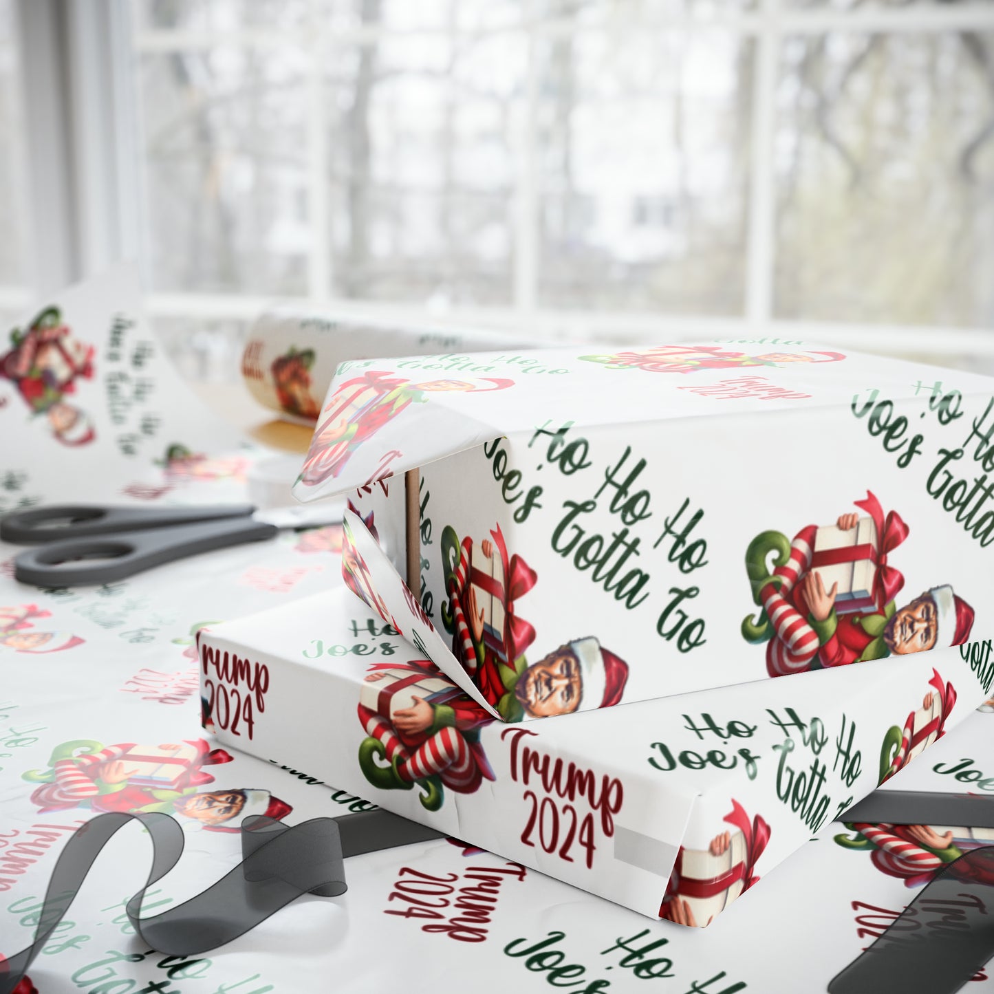 Trump Vs Biden Gift Wrap Christmas Gift Wrap Elf Trump 2024 Trump Elf Christmas Funny Gift Wrap Ho Ho Ho Joe's Gotta Go