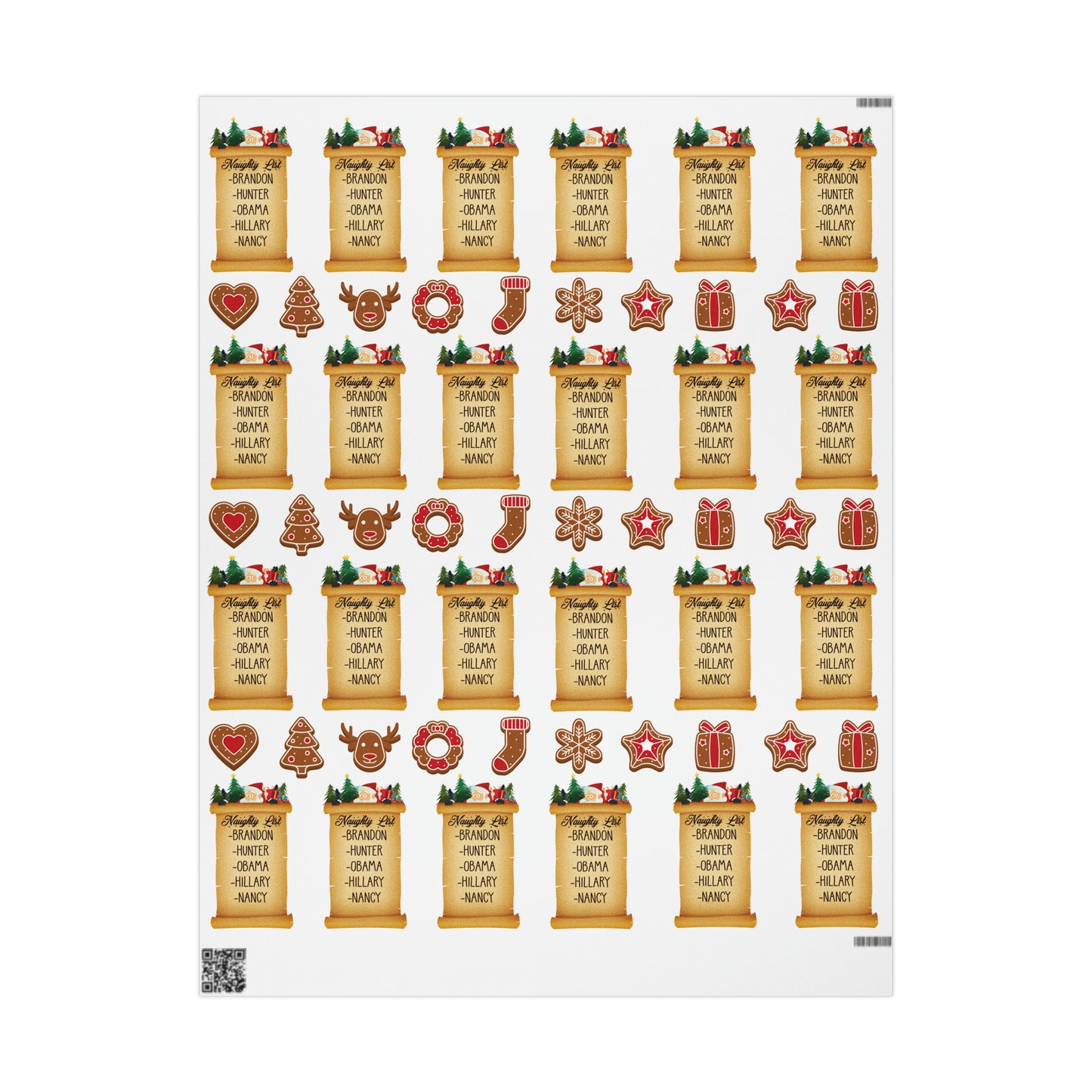 Great Funny Trump Wrapping Paper for Gifts - Pro Trump Naughty List Gingerbread Christmas Gift Wrap
