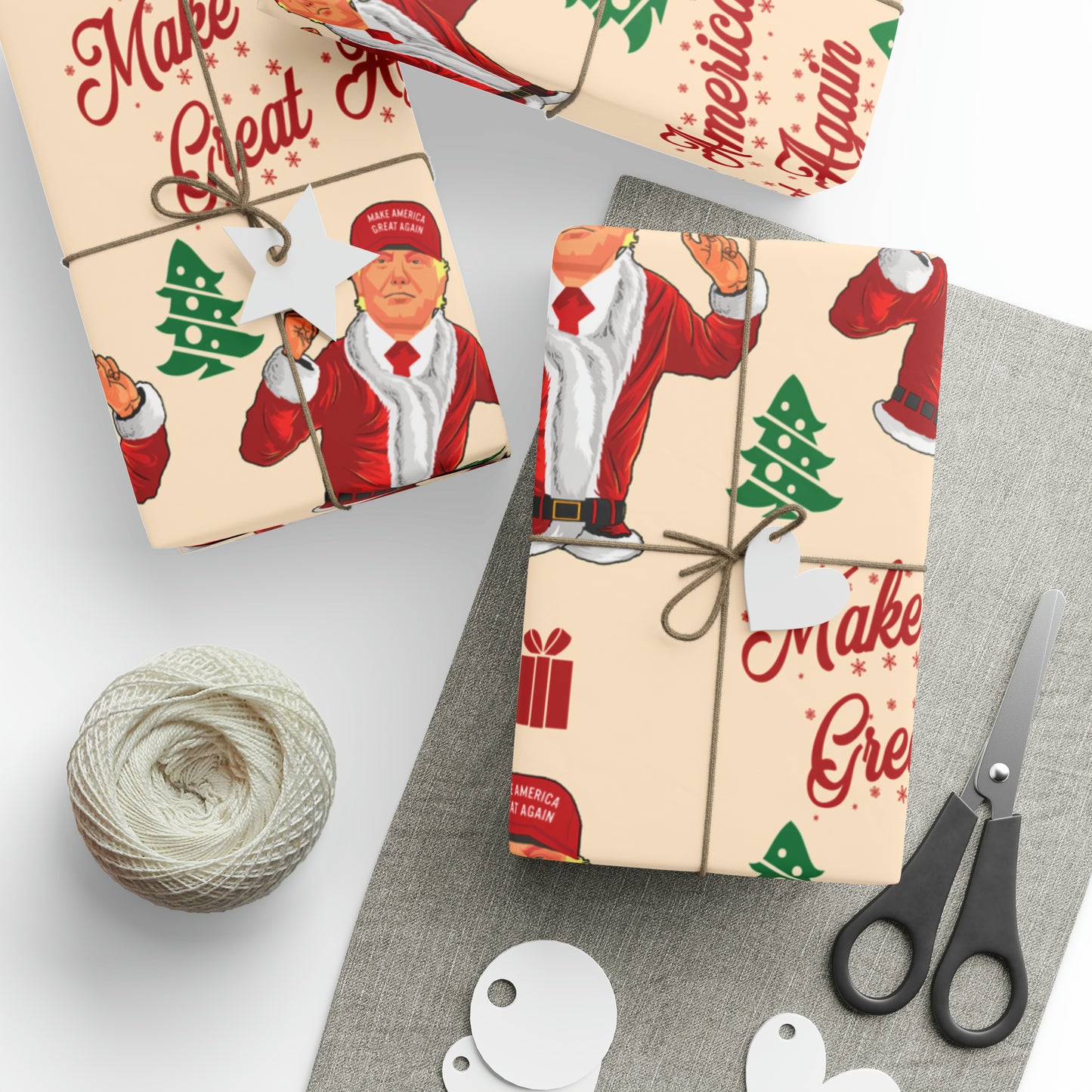 Funny MAGA Trump Christmas Wrapping Paper - Make America Great Again Gift - Joe Let's Go Brandon Funny Santa Trump Wrapping Paper