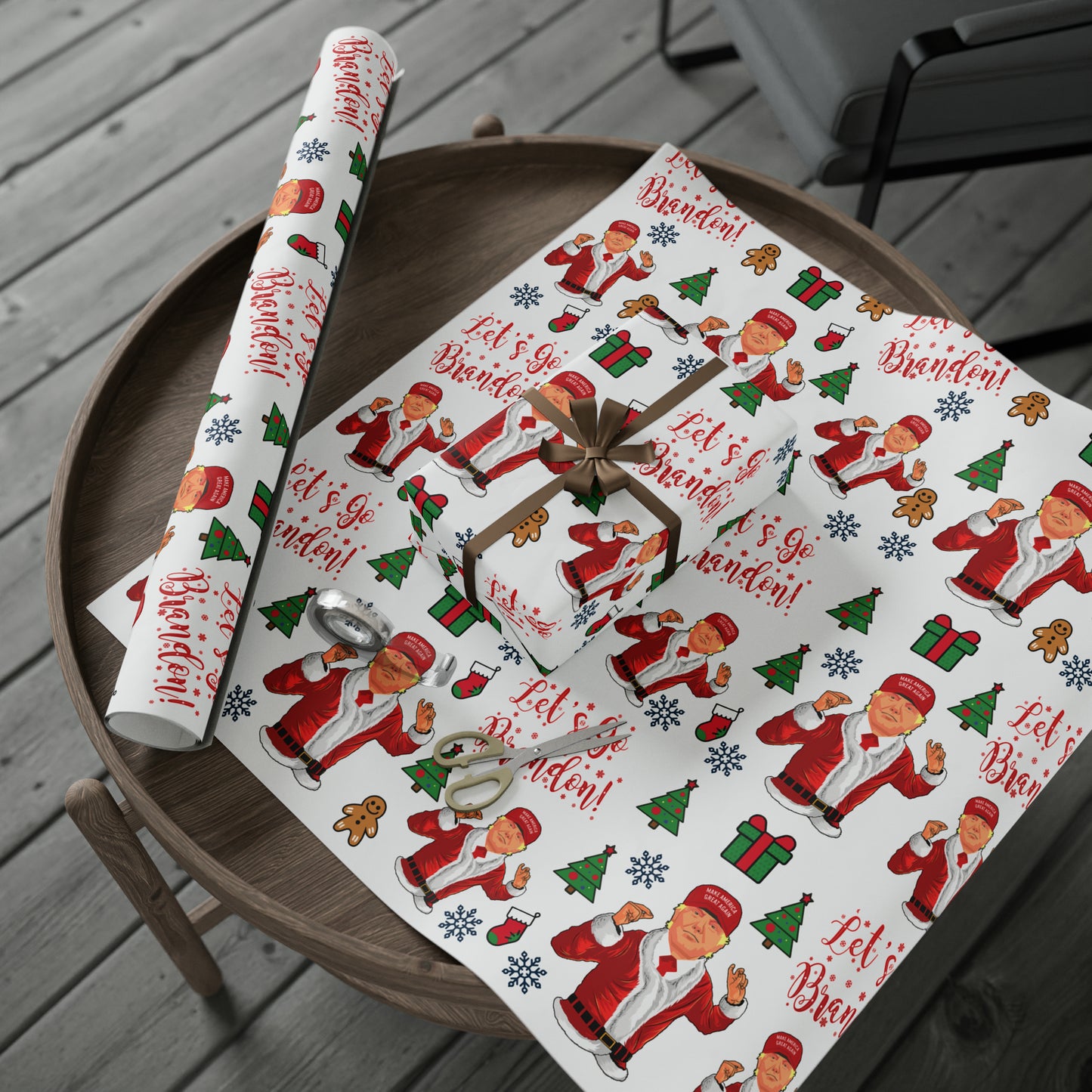 MAGA Trump Wrapping Paper for Gifts - Pro Trump Let's Go Brandon Christmas Gift Wrap