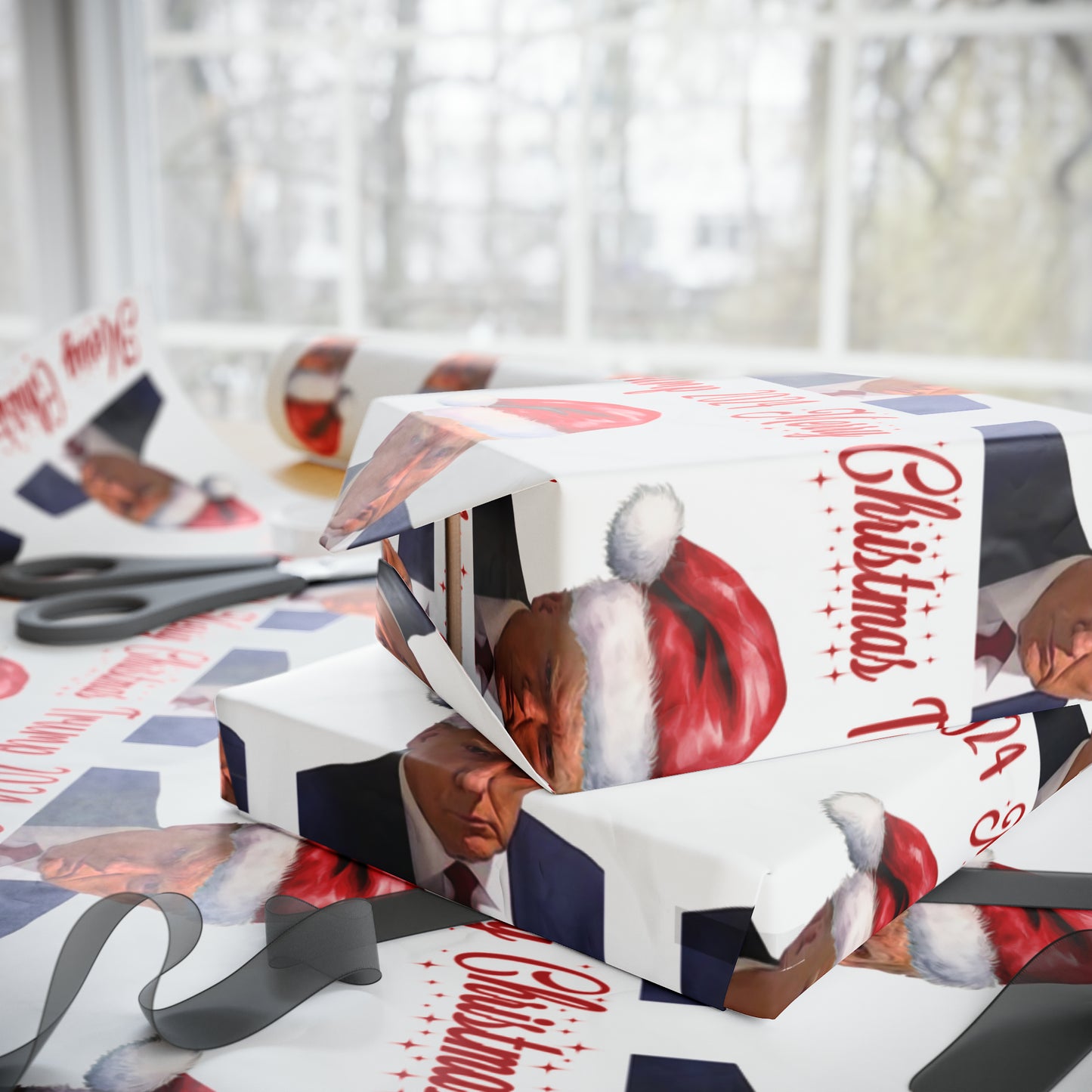 Santa Trump Mugshot Gift Wrap Merry Christmas Gift Wrap Trump 2024 Wrapping Paper