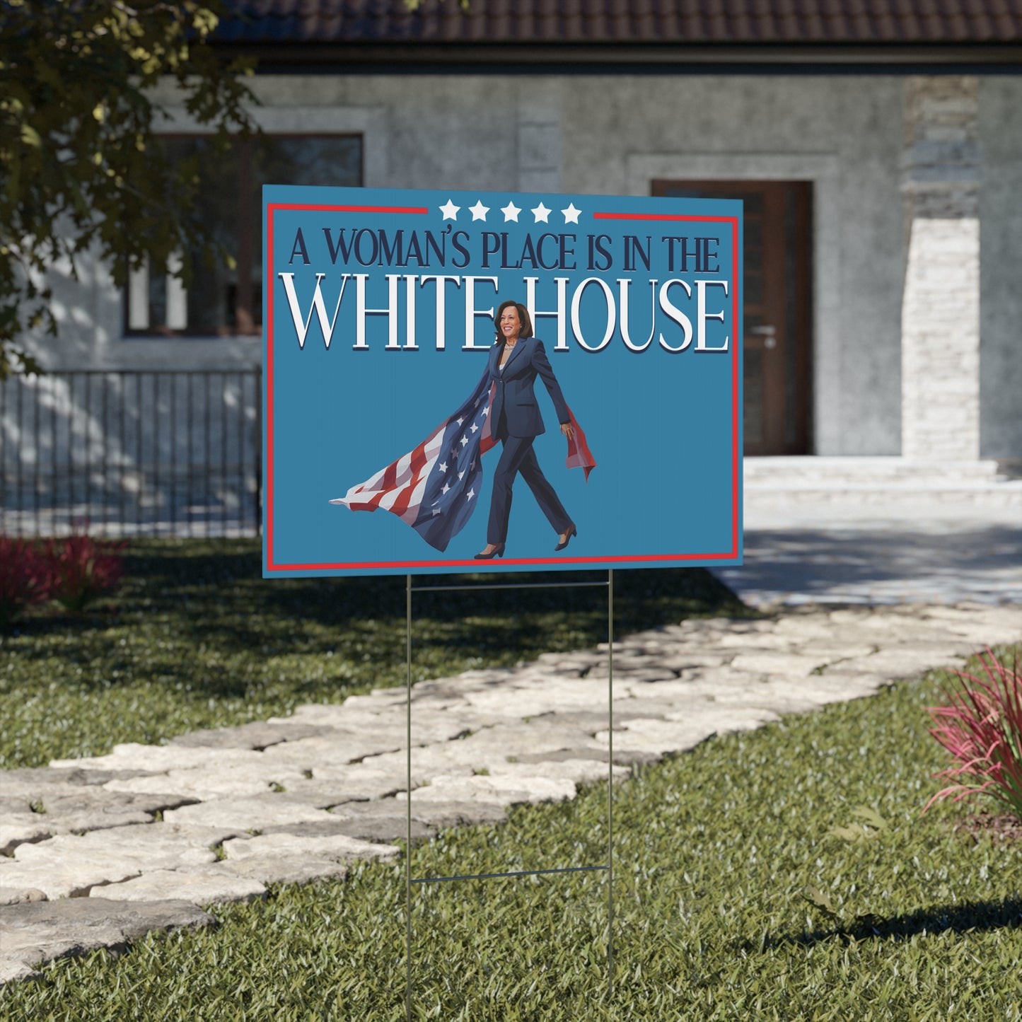 Woman's Place is in the White House, Kamala Harris Lawn Sign, Double Sided Yard Sign with Stand, Kamala Yard Sign, Lawn Sign 18" x 24"