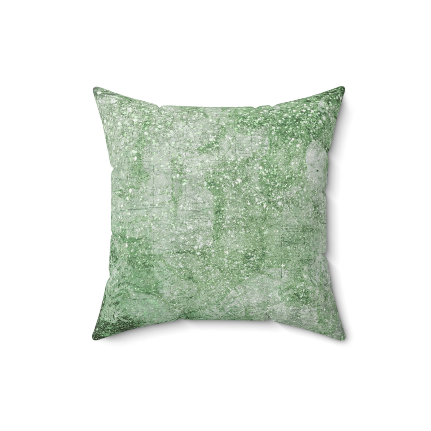 Glimmery Green Crumpled Vintage News Print Style Faux Suede Soft Square Pillow