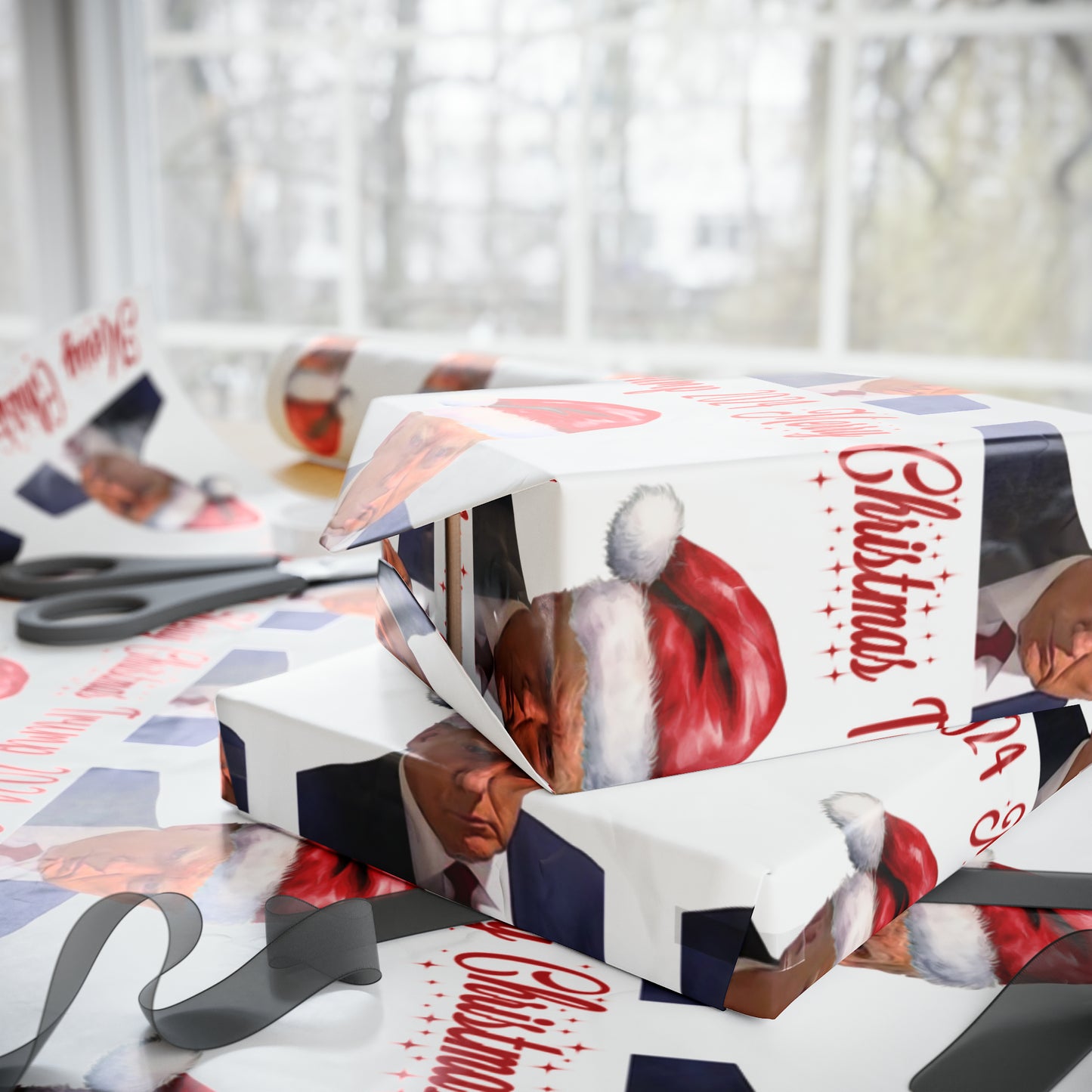Santa Trump Mugshot Gift Wrap Merry Christmas Gift Wrap Trump 2024 Wrapping Paper