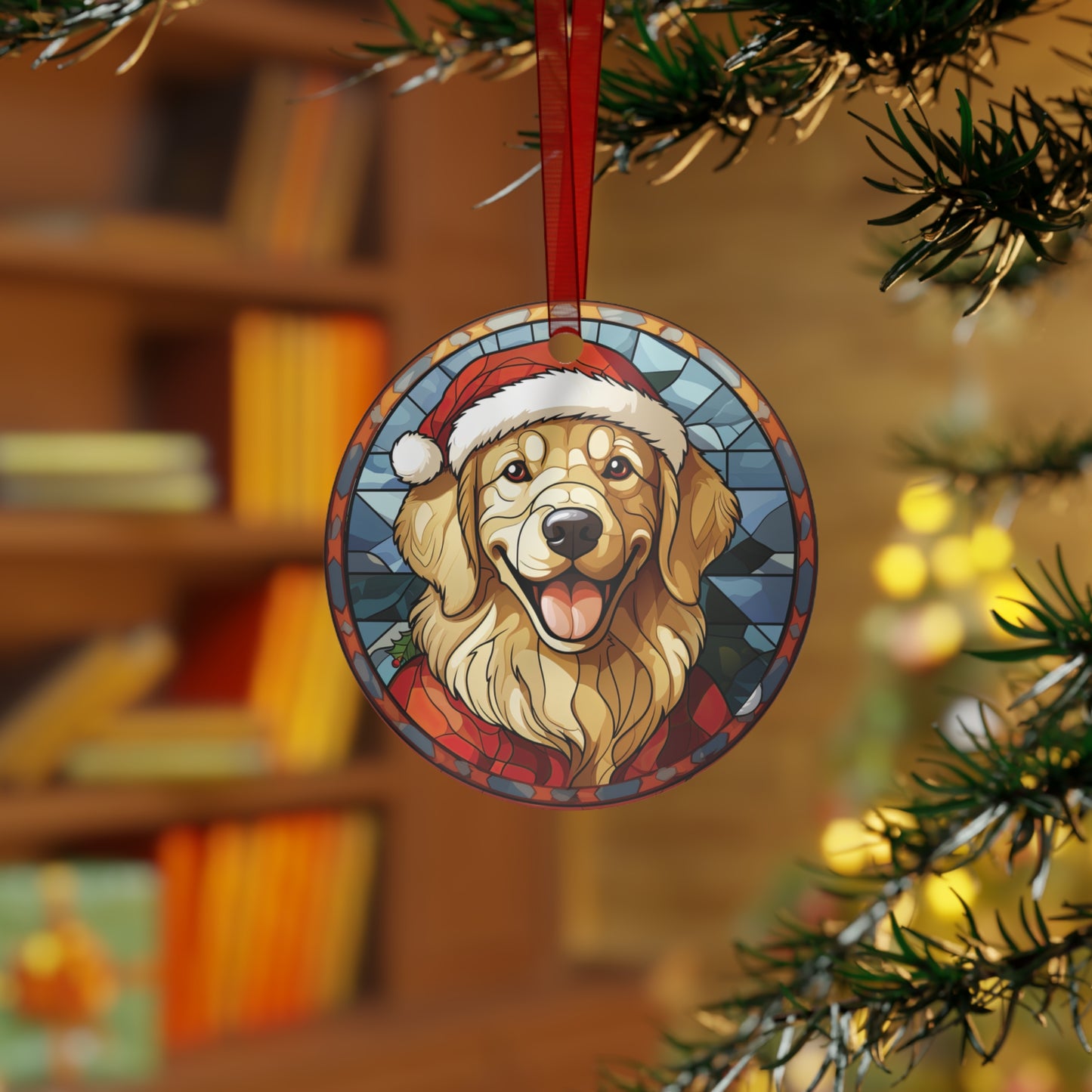 Cute Christma Dog Stained Glass Style Ornament Lightweight Shaterproof Metal Ornaments Christmas Dog Ornament Exchange Decoration Christmas