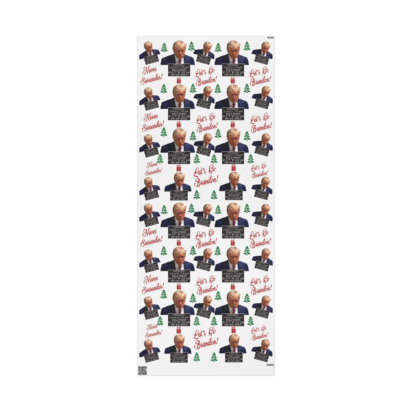 The Trump Mugshot Gift Wrap - Let's Go Brandon Gift Wrap - Santa Trump 2024 Never Surrender Wrapping Paper