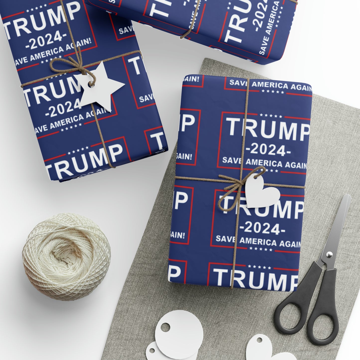 Pro Trump 2024 Save American Again Christmas Wrapping Paper Blue