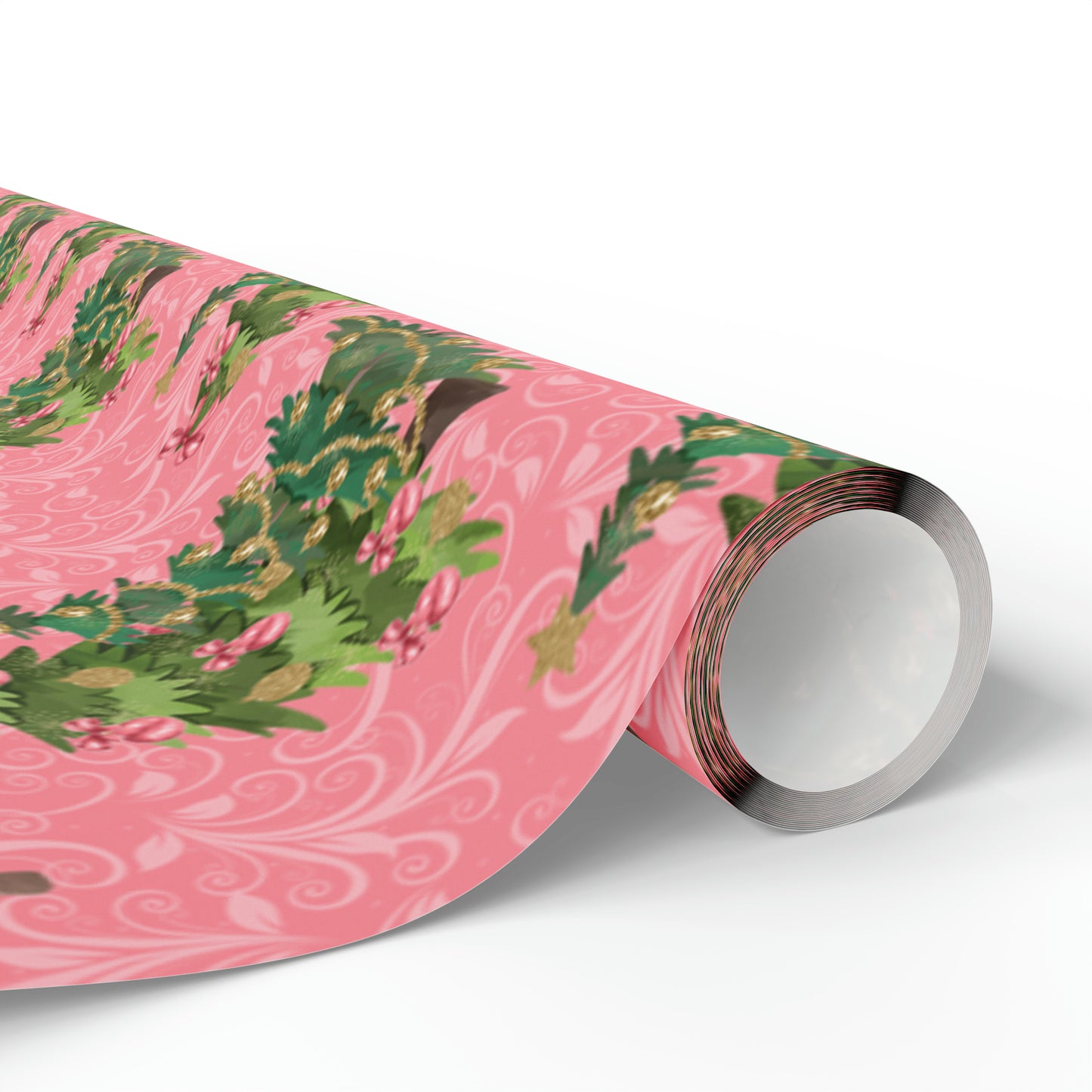 Beautiful Christmas Tree Pink Gift Wrap - Pink Wrapping Paper Christmas Trees