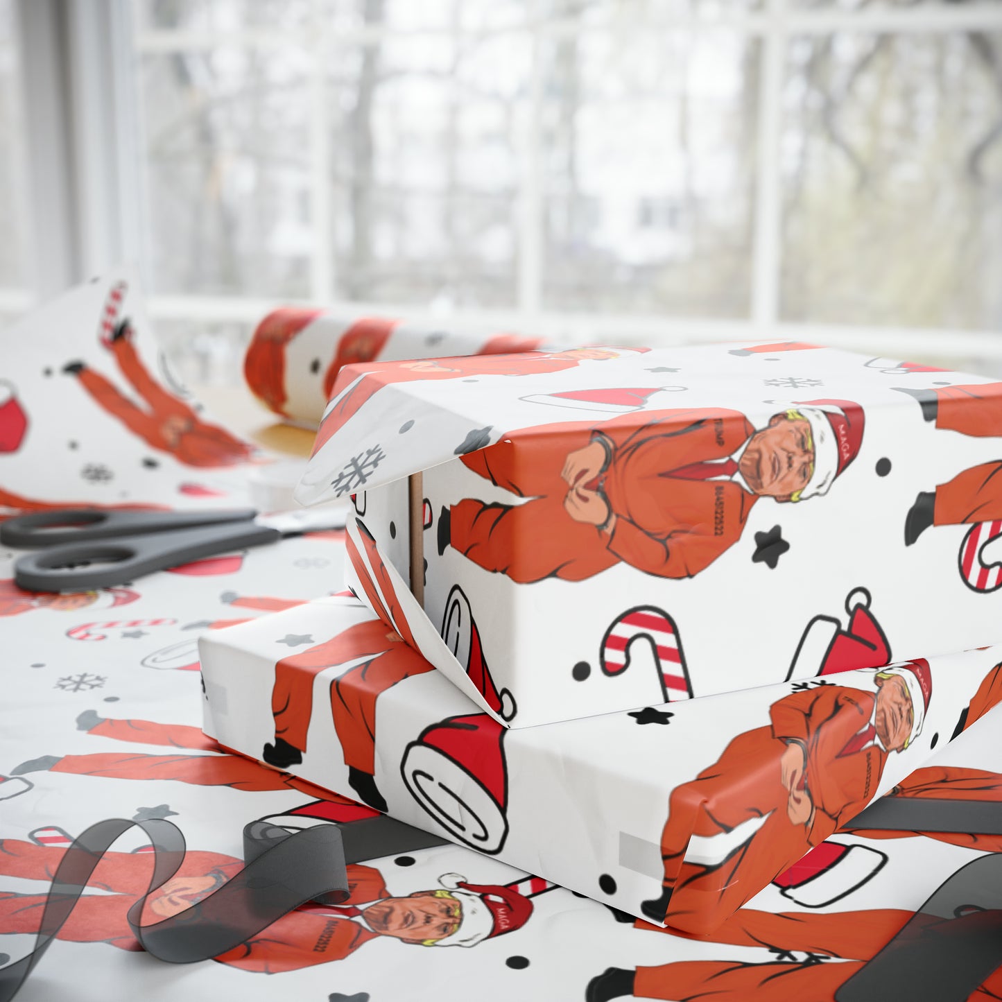 Funny Trump Orange Prison Suit Wrapping Paper for Gifts - Pro Biden Christmas Gift Wrap