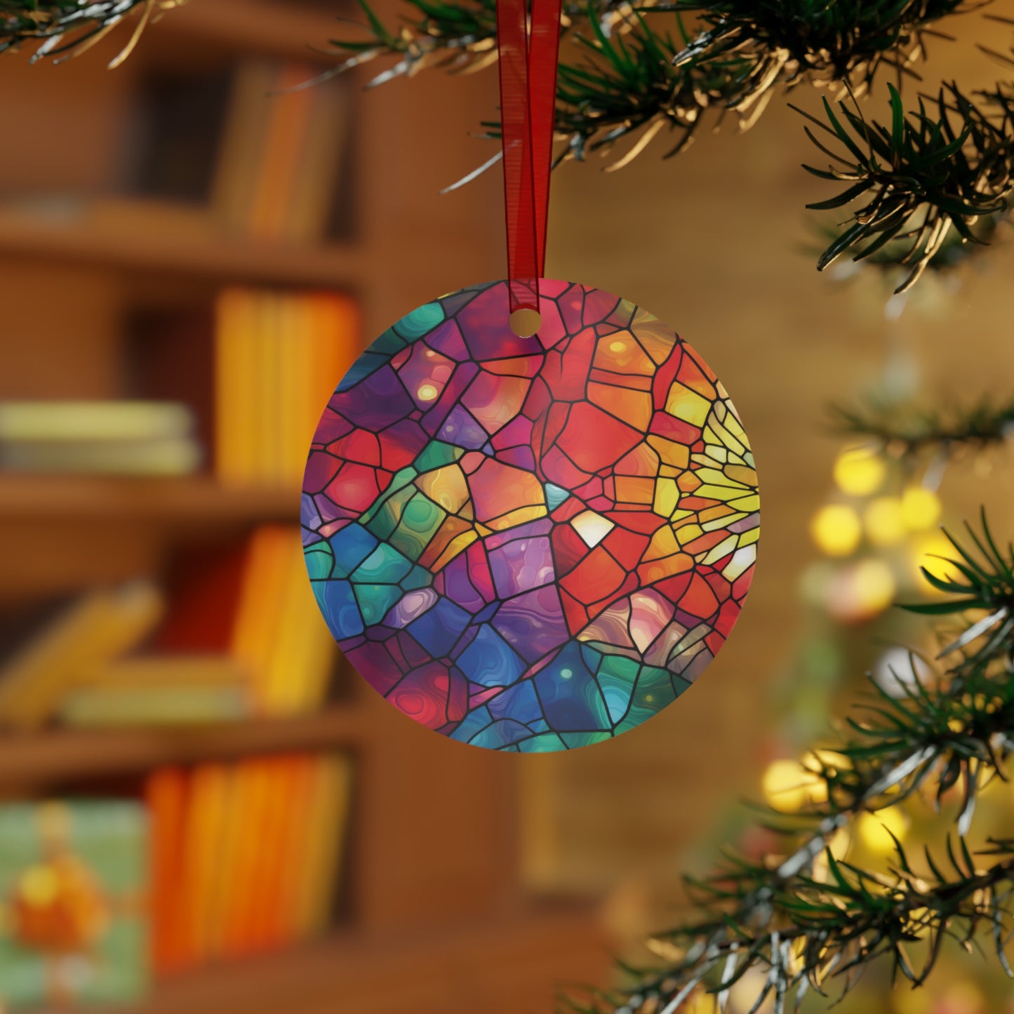 Christmas Rainbow Stained Glass Style Ornament Lightweight Shaterproof Metal Ornaments Christmas Ornament Exchange Decoration Gift Colorful