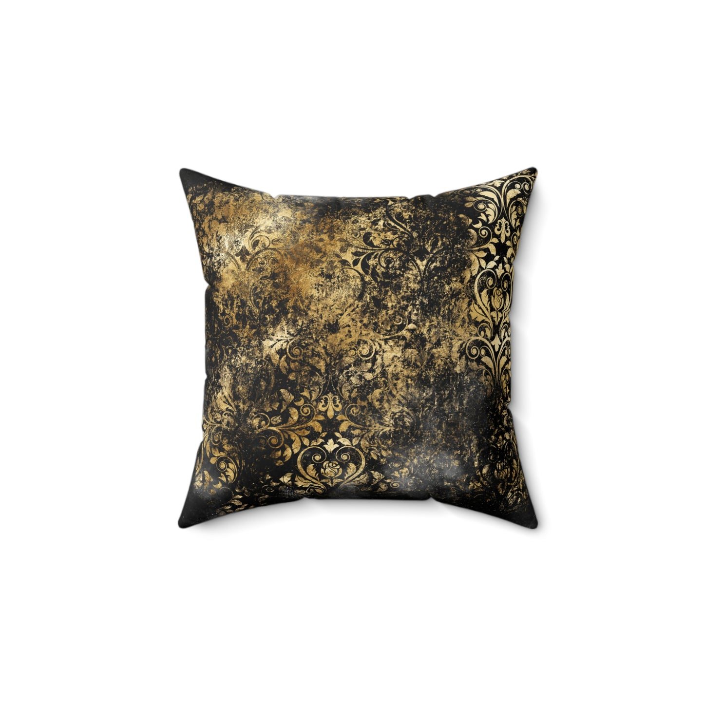 Cloudy Black Gold Pattern Print Faux Suede Soft Square Pillow