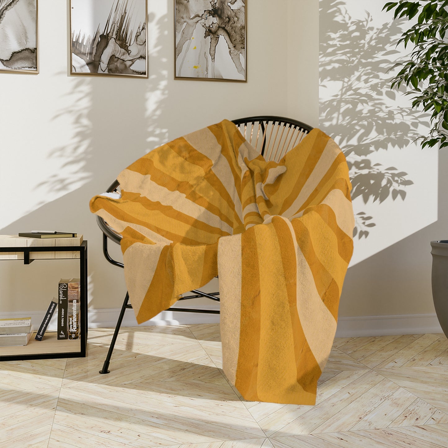 Groovy Yellow Sun Rays Throw Sofa Bed Blanket - Soft Thick Velveteen Minky Throw Blanket