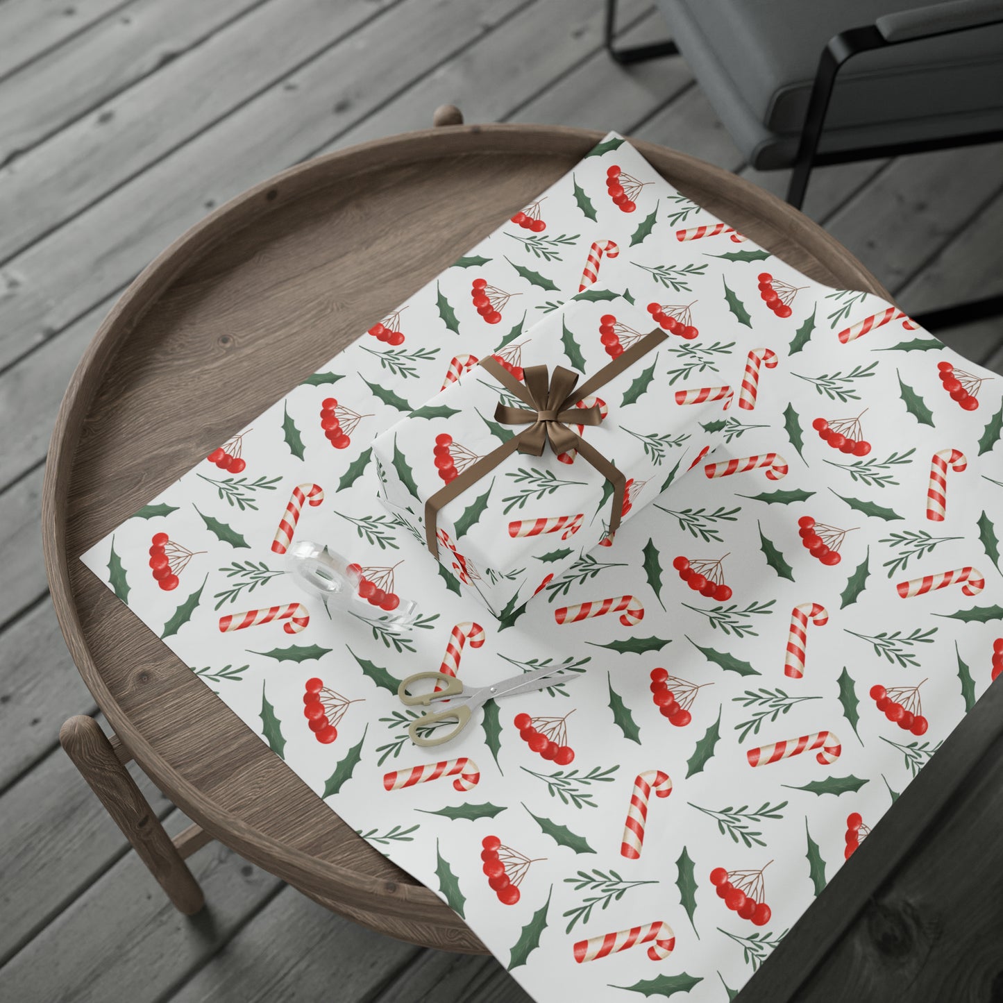Candy Cane Holly Pastel Christmas Gift Wrap - Christmas Wrapping Paper