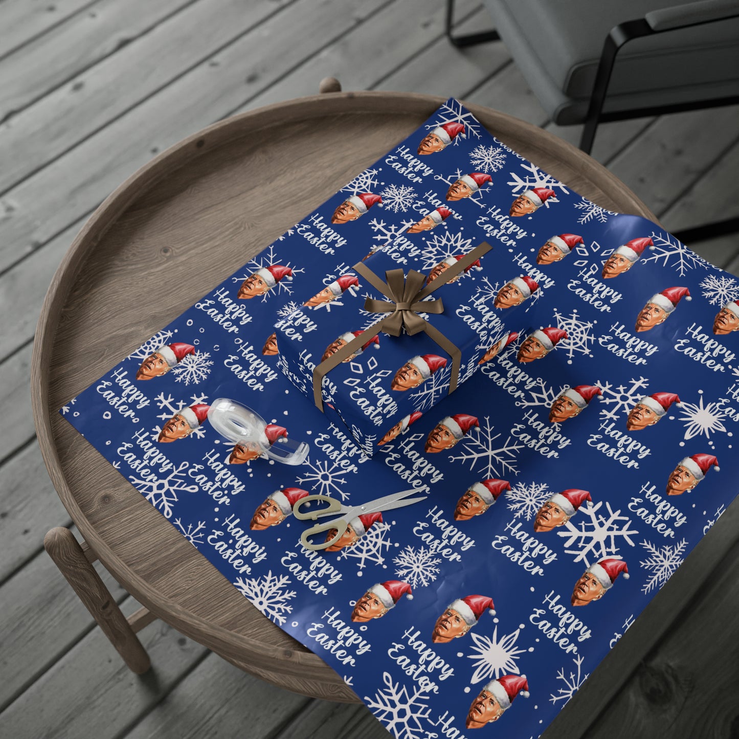 Comically Confused Biden Christmas Blue Wrapping Paper Happy Easter