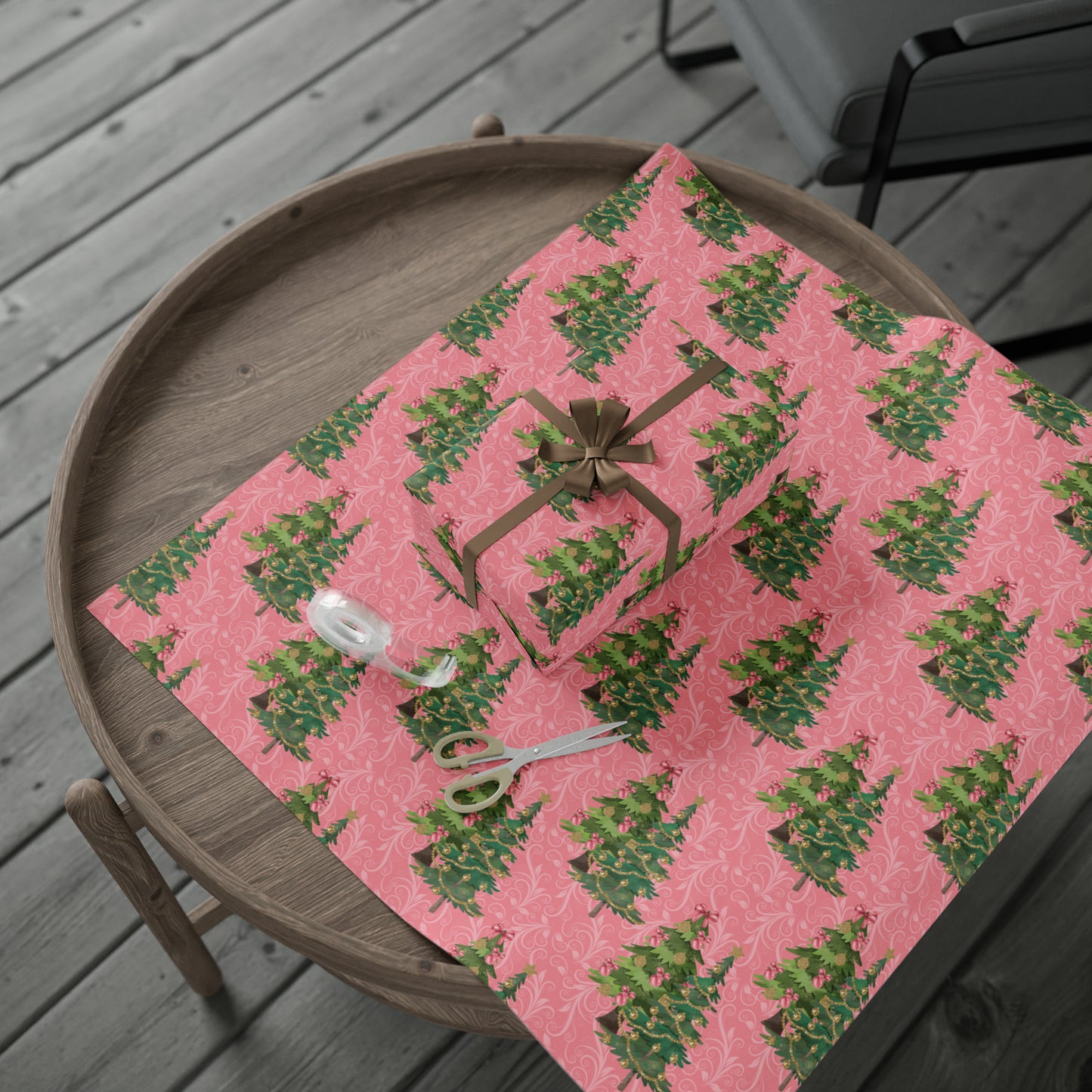 Beautiful Christmas Tree Pink Gift Wrap - Pink Wrapping Paper Christmas Trees
