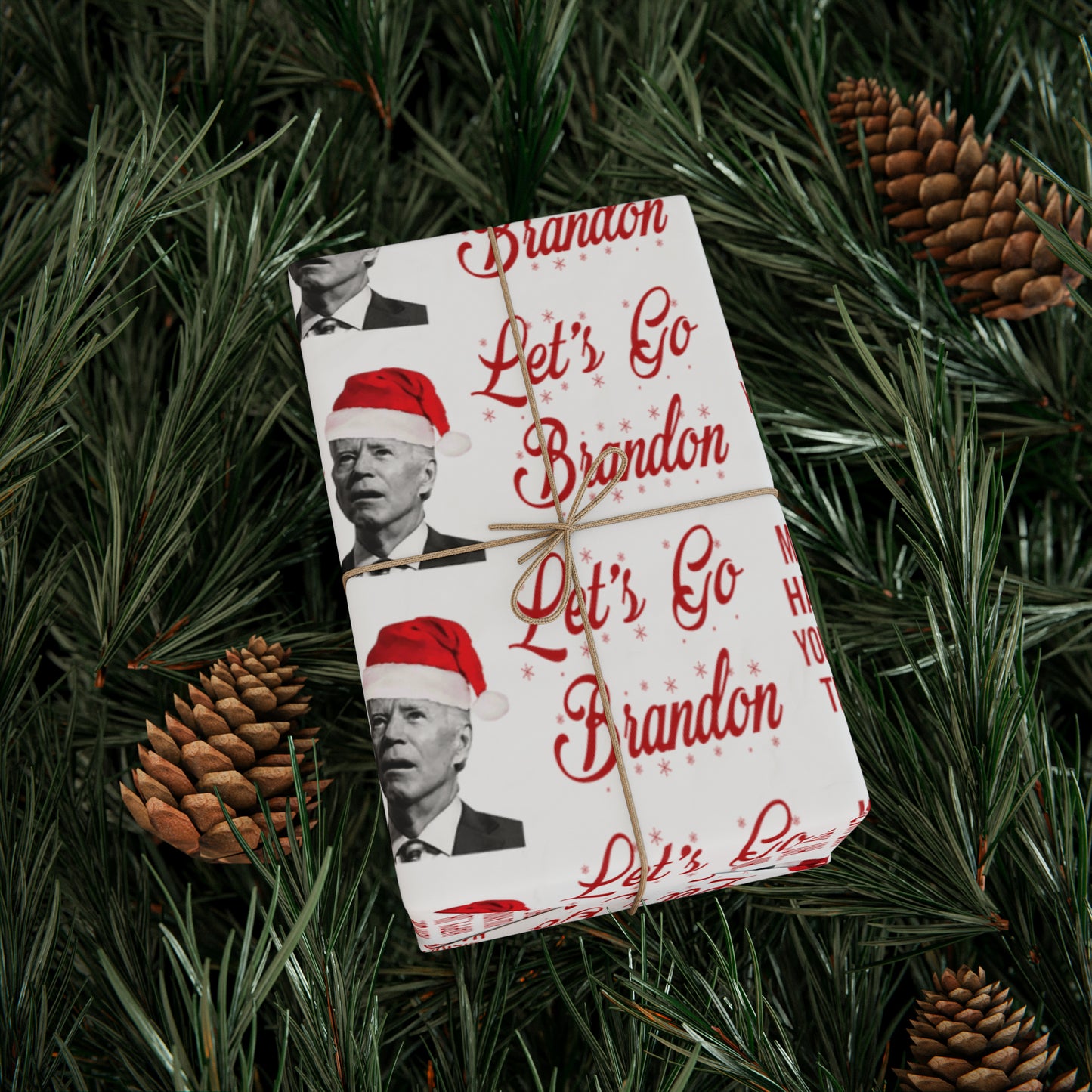 Funny Confused Biden Trump Christmas Wrapping Paper - MAGA Gift - Let's Go Brandon Pro Trump Wrapping Paper