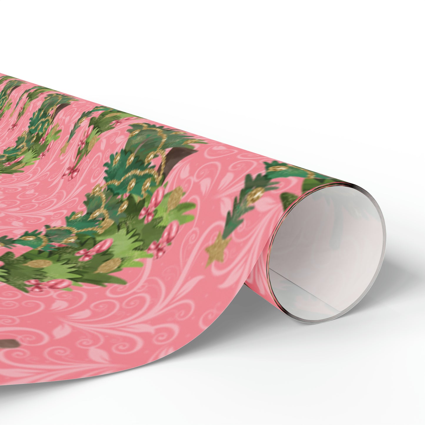 Beautiful Christmas Tree Pink Gift Wrap - Pink Wrapping Paper Christmas Trees