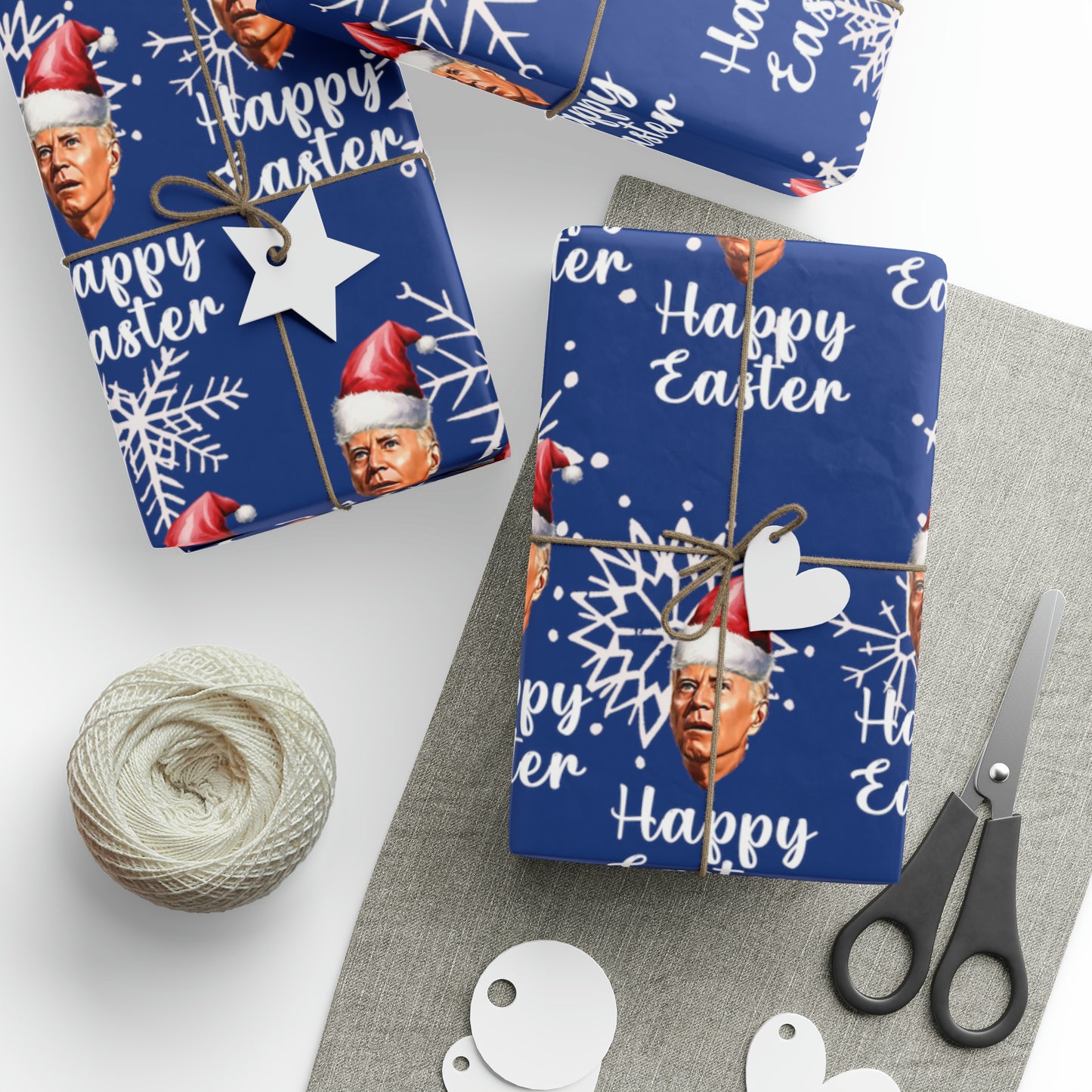 Comically Confused Biden Christmas Blue Wrapping Paper Happy Easter