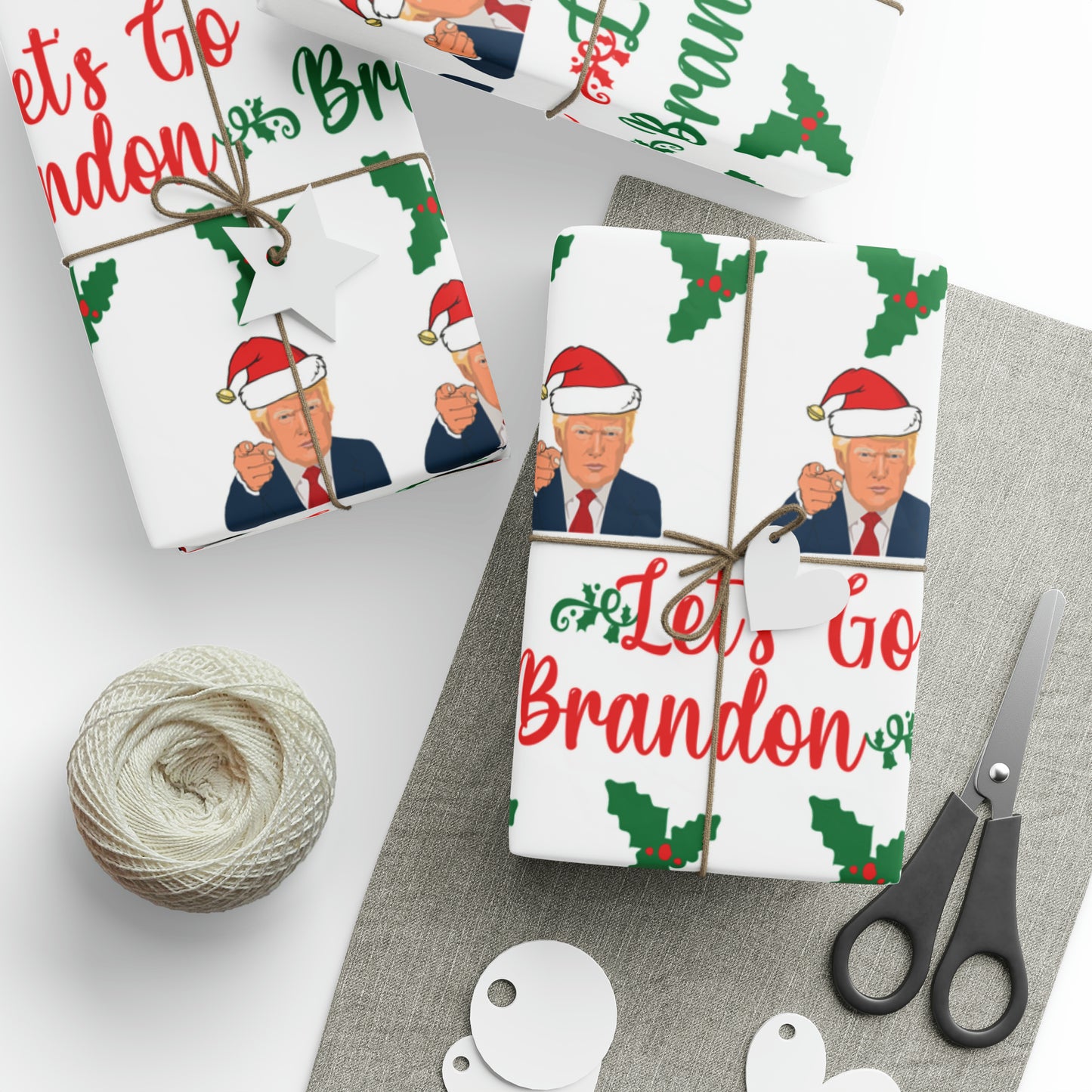 Top Trump Christmas Wrapping Paper - Trump Maga Gift - Funny Let's Go Brandon Trump Wrapping Paper