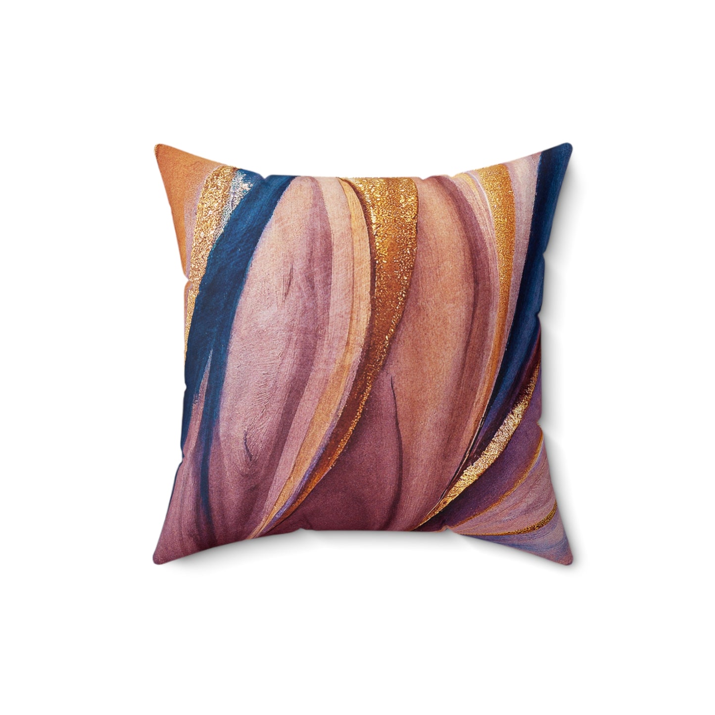 Stunning Marble Print Waves of Blue Pink Gold Marble Pattern Spun Polyester Square Pillow